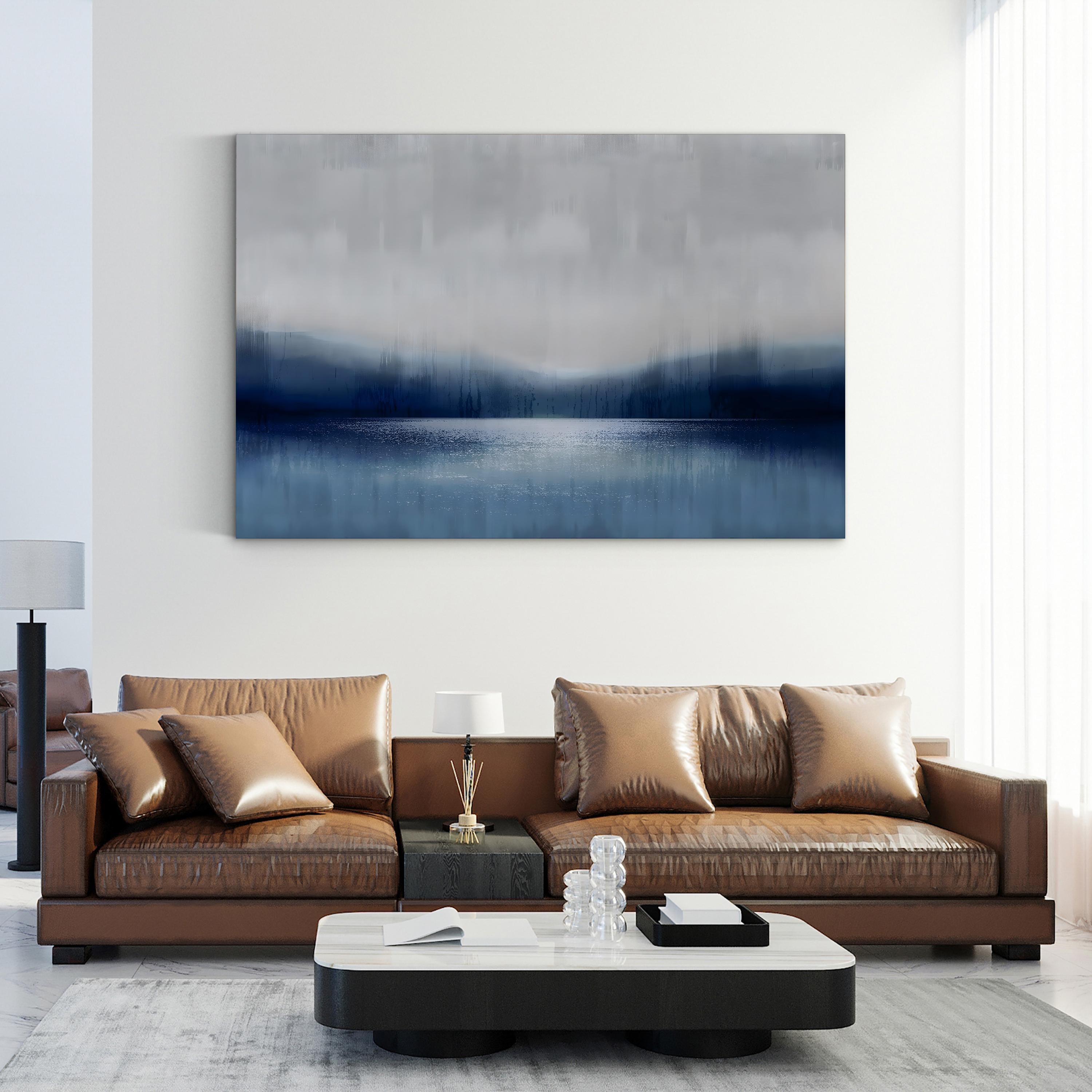 Abstract Landscape Indigo Lake II Wall Art by David Moore | Contemporary Blue Abstract Canvas