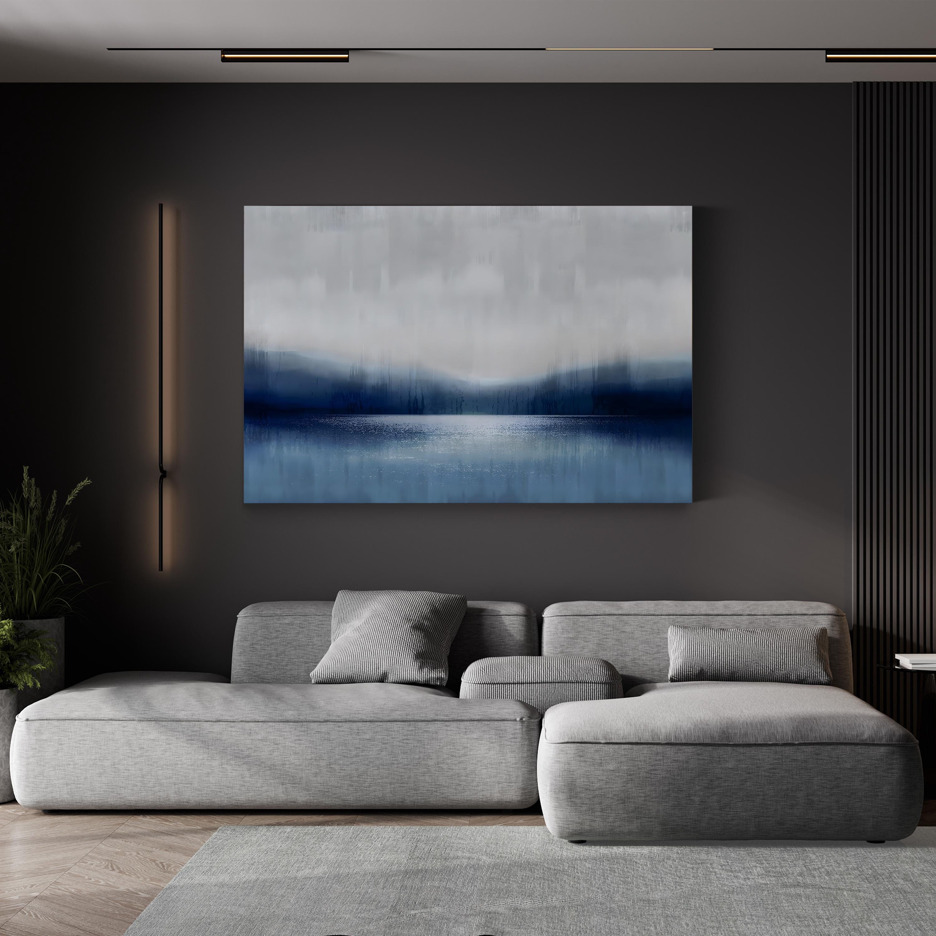 Abstract Landscape Indigo Lake II Wall Art by David Moore | Contemporary Blue Abstract Canvas