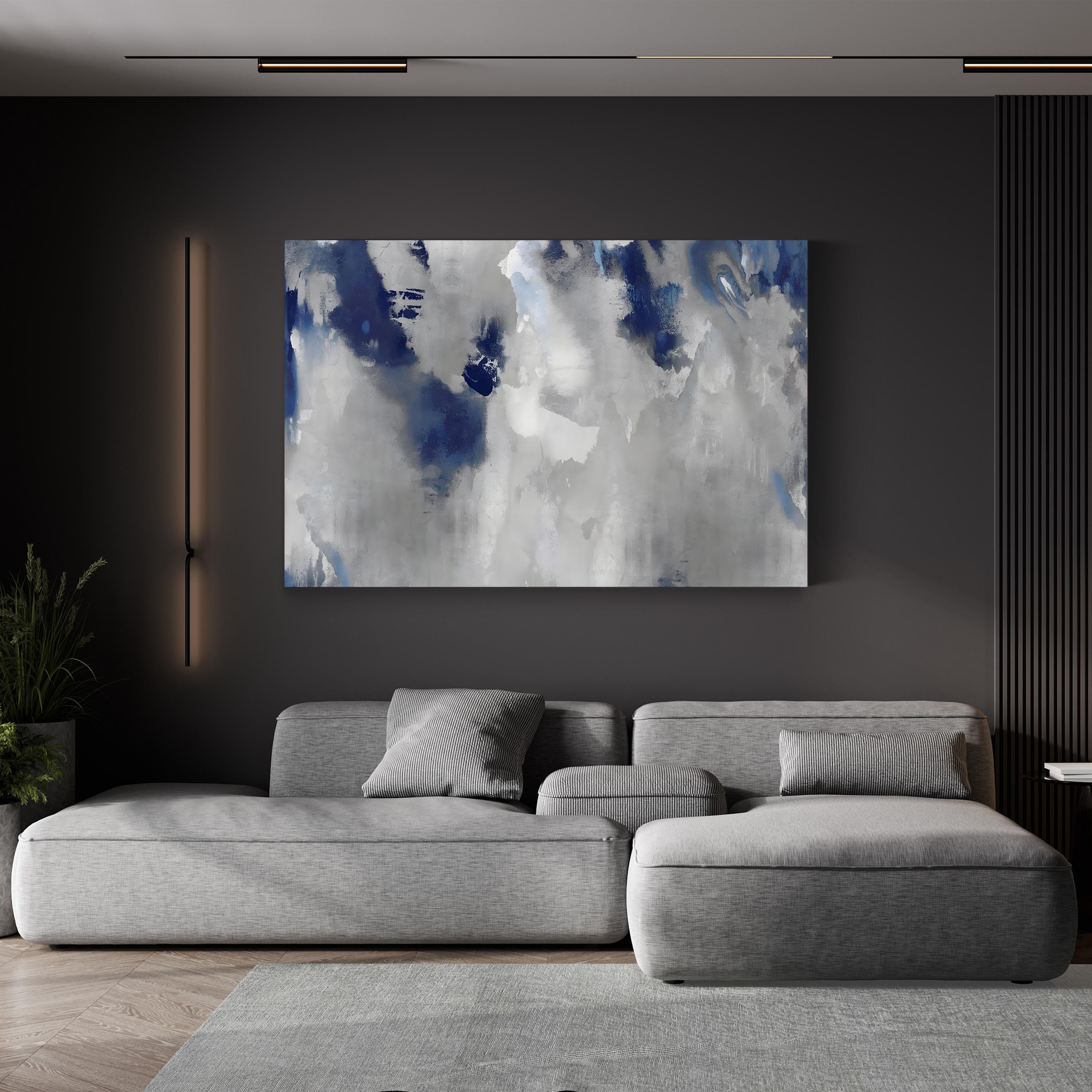Abstract Silver Stains Indigo Wall Art by David Moore