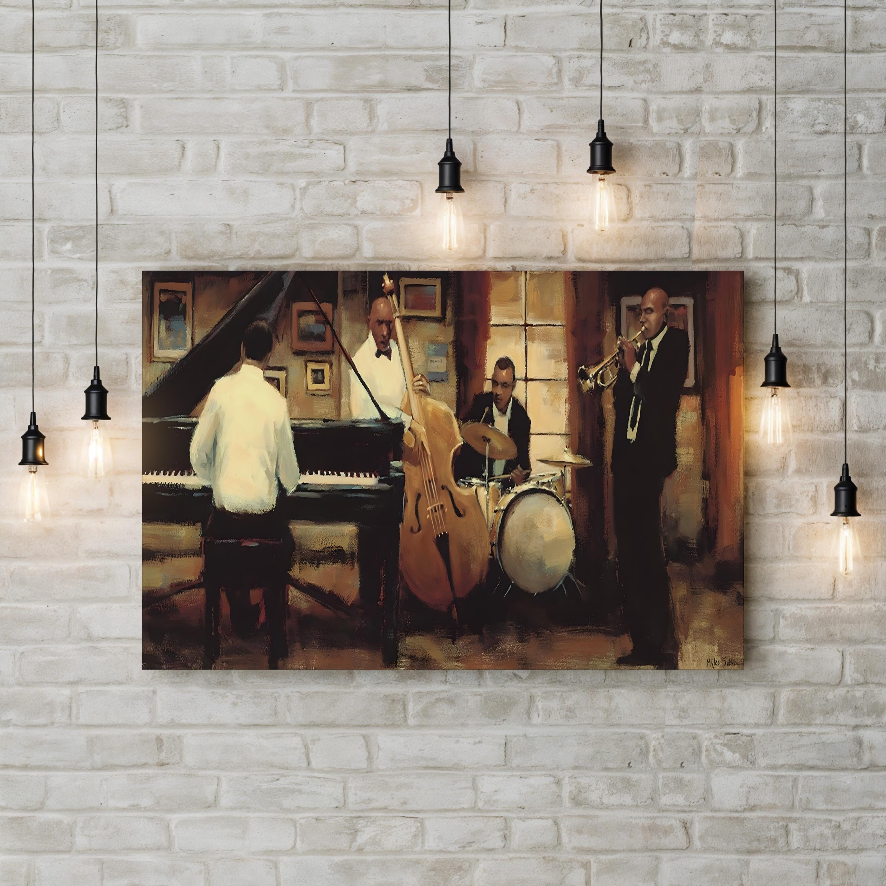Vintage Jazz Musicians – Period Illustration Wall Art | Colorful Music Canvas Print