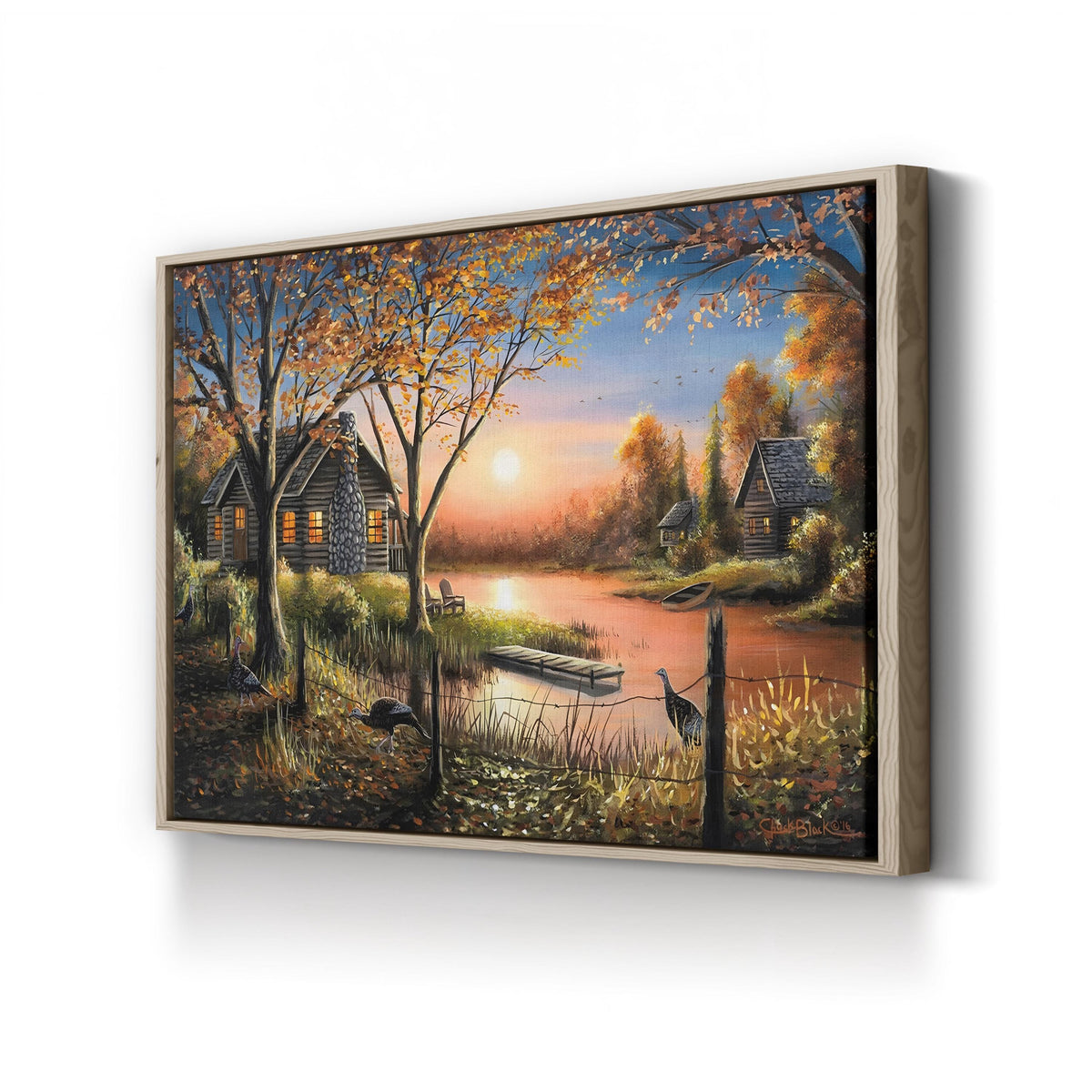 An Autumn Sunset by Chuck Black canvas print in Oak Framed Canvas