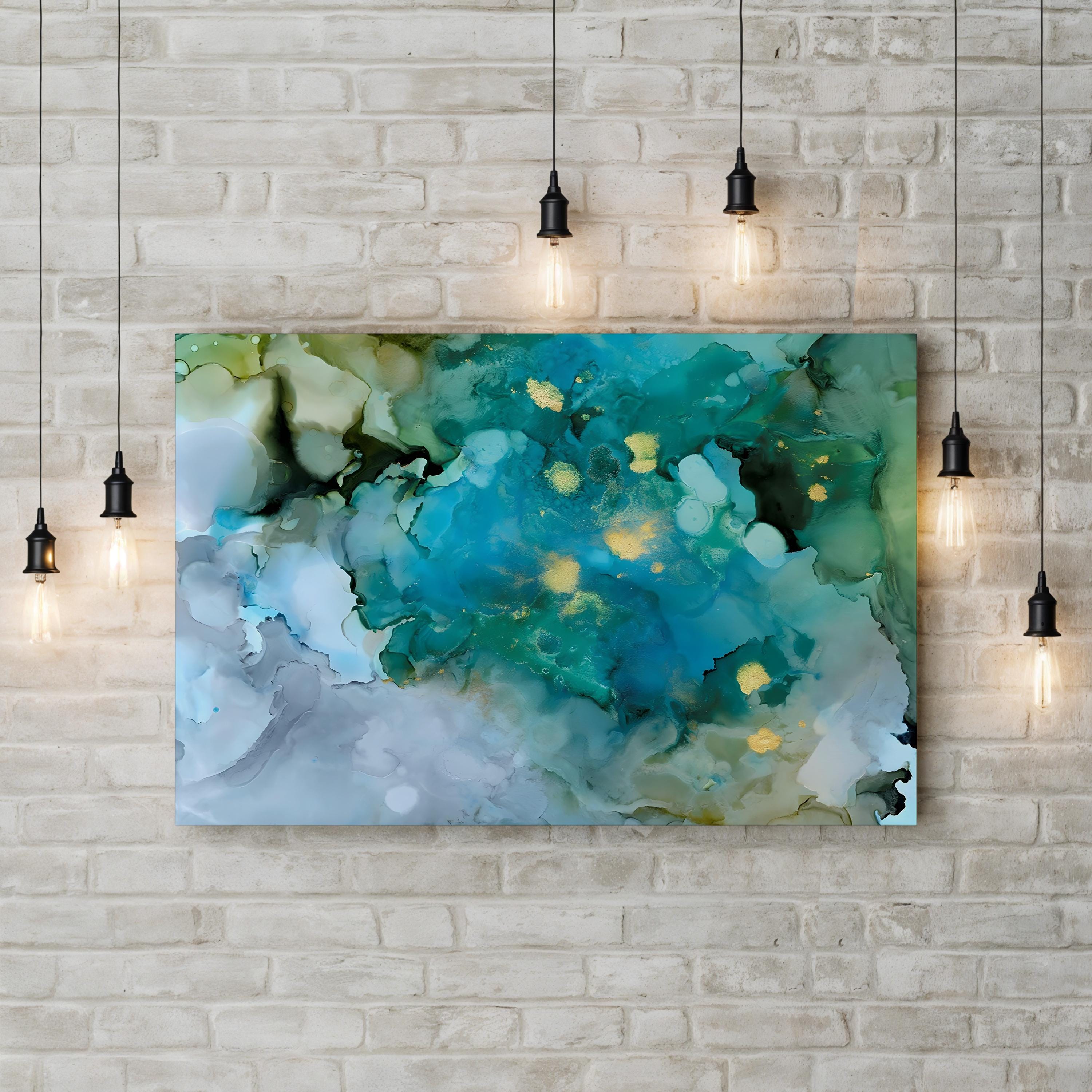 Aqua Brume I Wall Art by Victoria Borges – Contemporary Abstract Blue Green Canvas