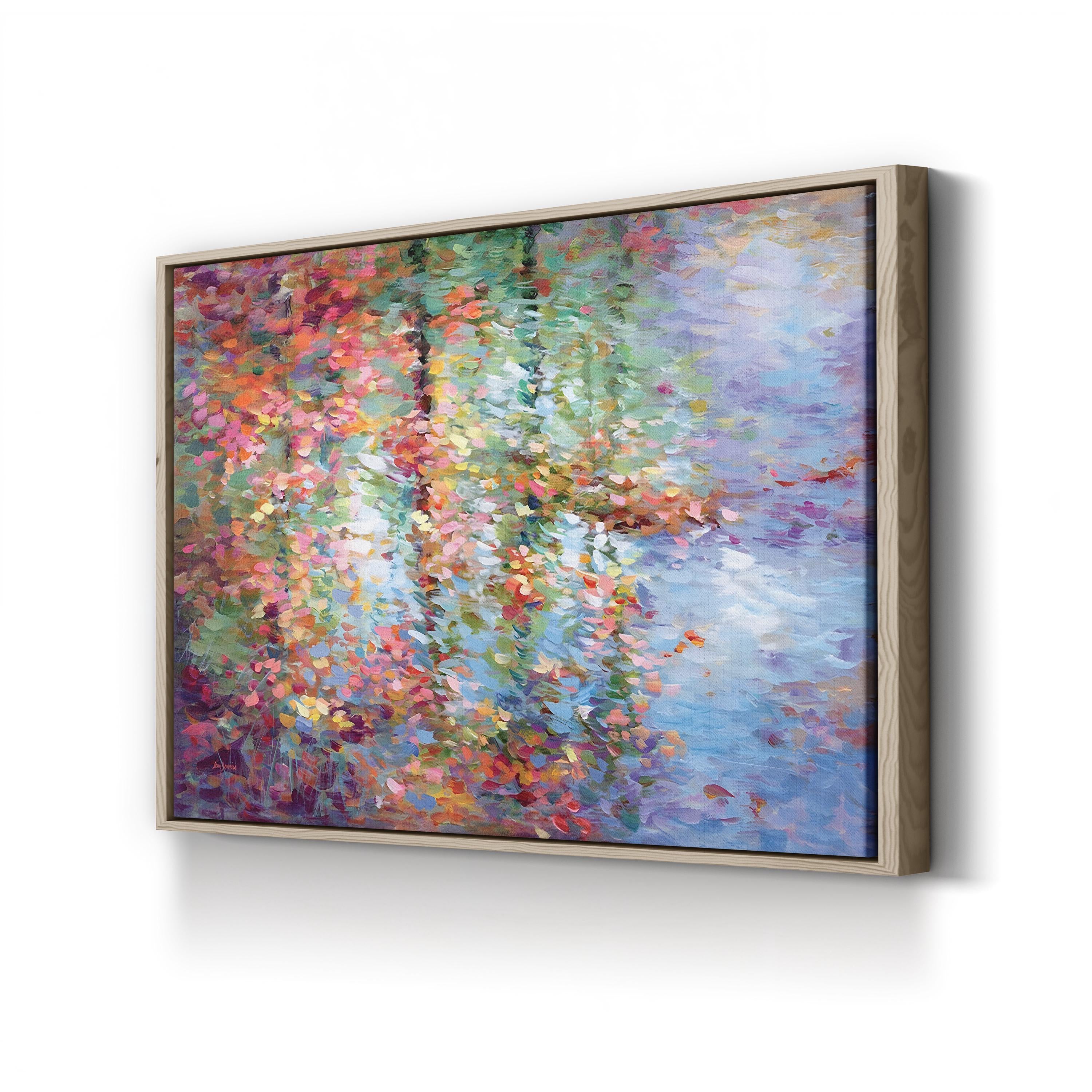 Framed artwork resembling a famous painting with a colorful abstract design.