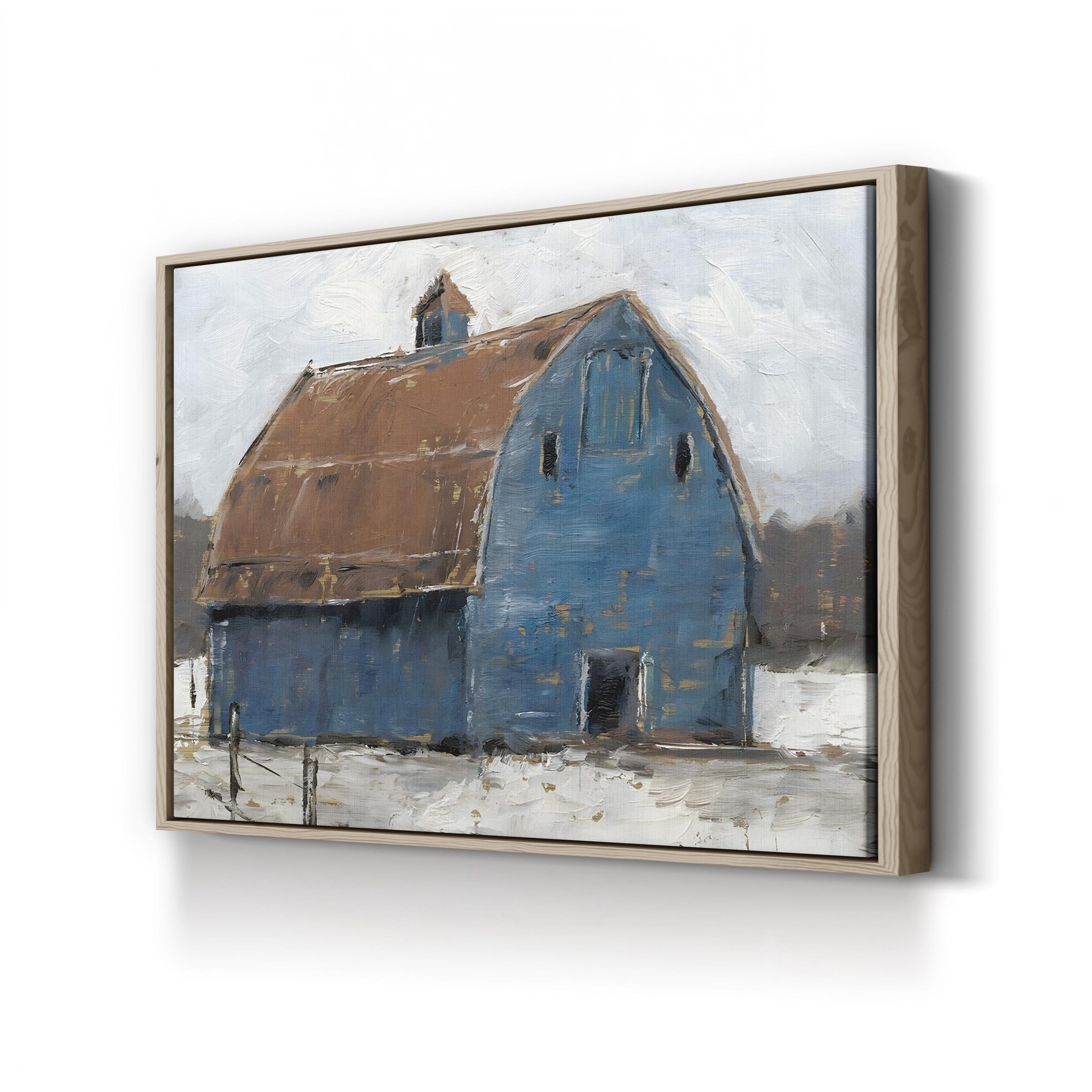Blue Barn I Wall Art by Ethan Harper – Farmhouse Rural Landscape Canvas