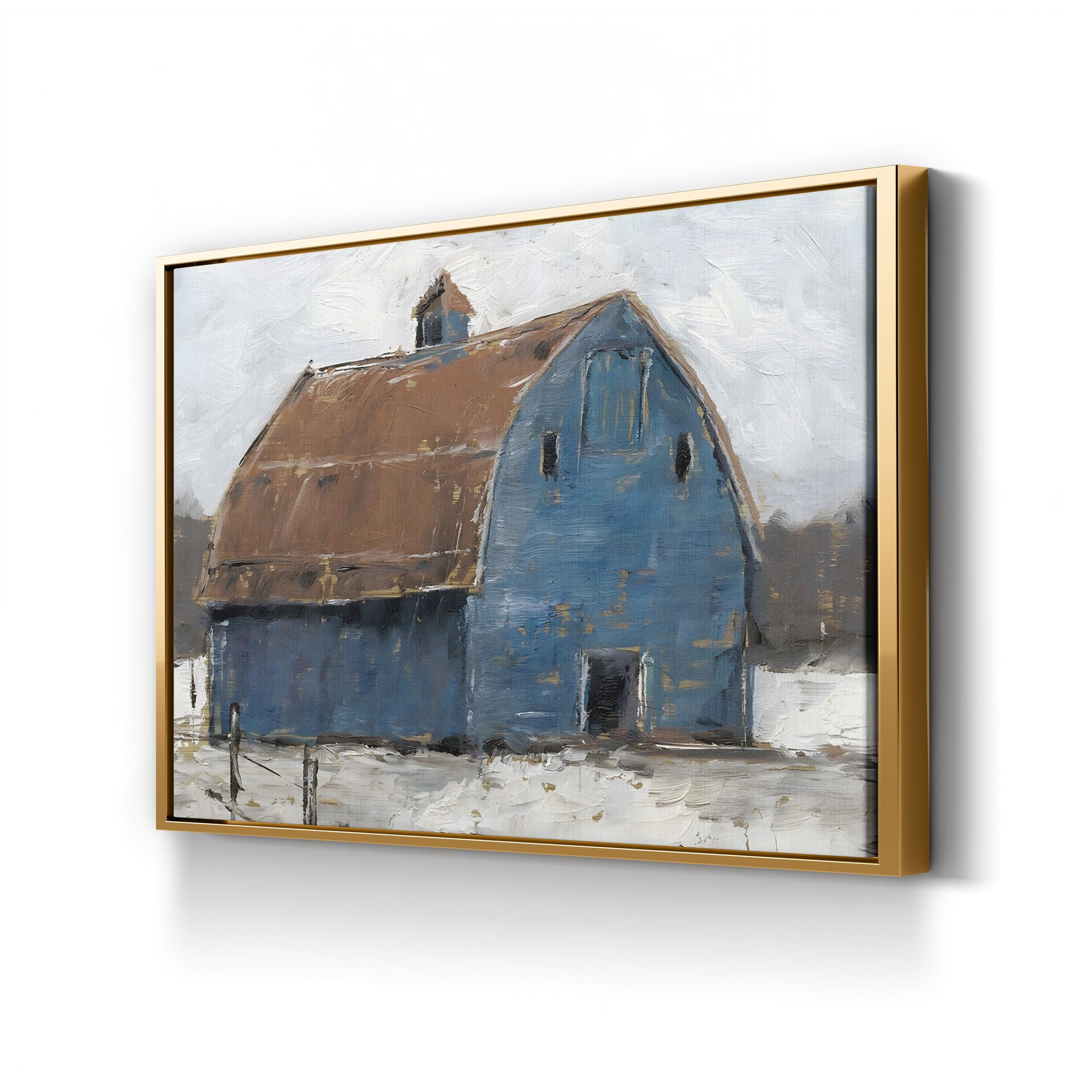 Blue Barn I Wall Art by Ethan Harper – Farmhouse Rural Landscape Canvas
