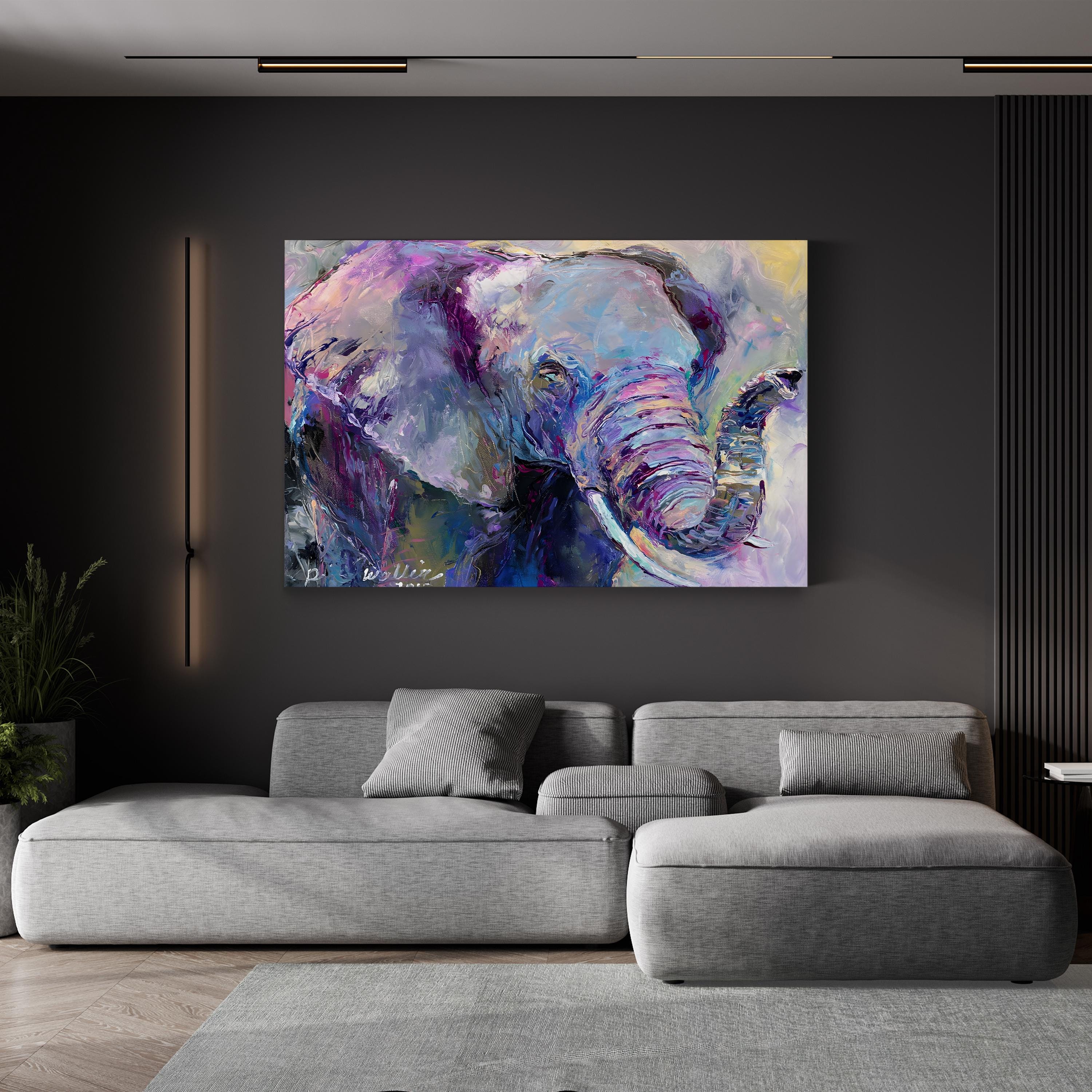 Blue Elephant Wall Art by Richard Wallich | Contemporary Abstract Wildlife Canvas Print