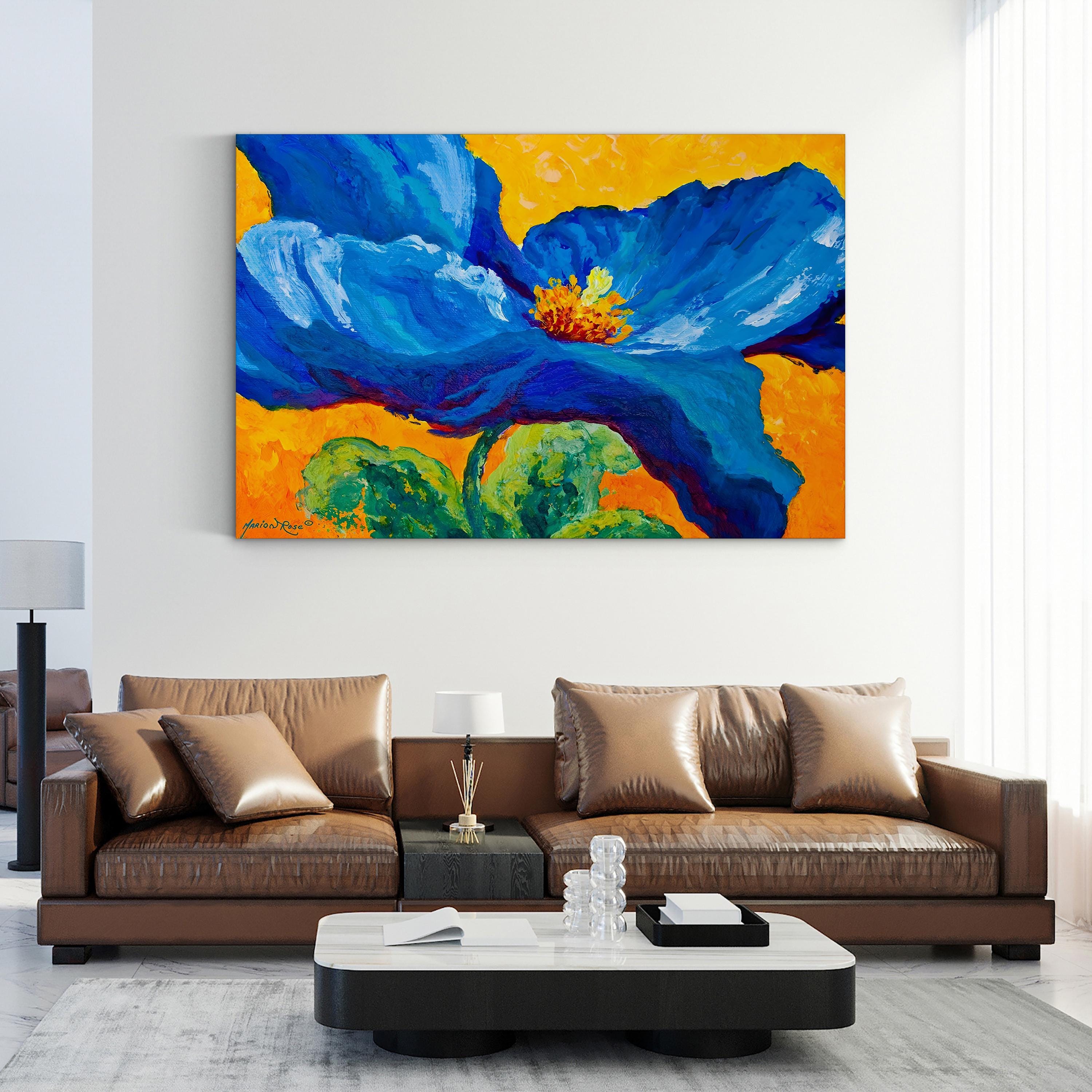 Blue Poppy Wall Art by Marion Rose | Contemporary Abstract Floral Canvas Print