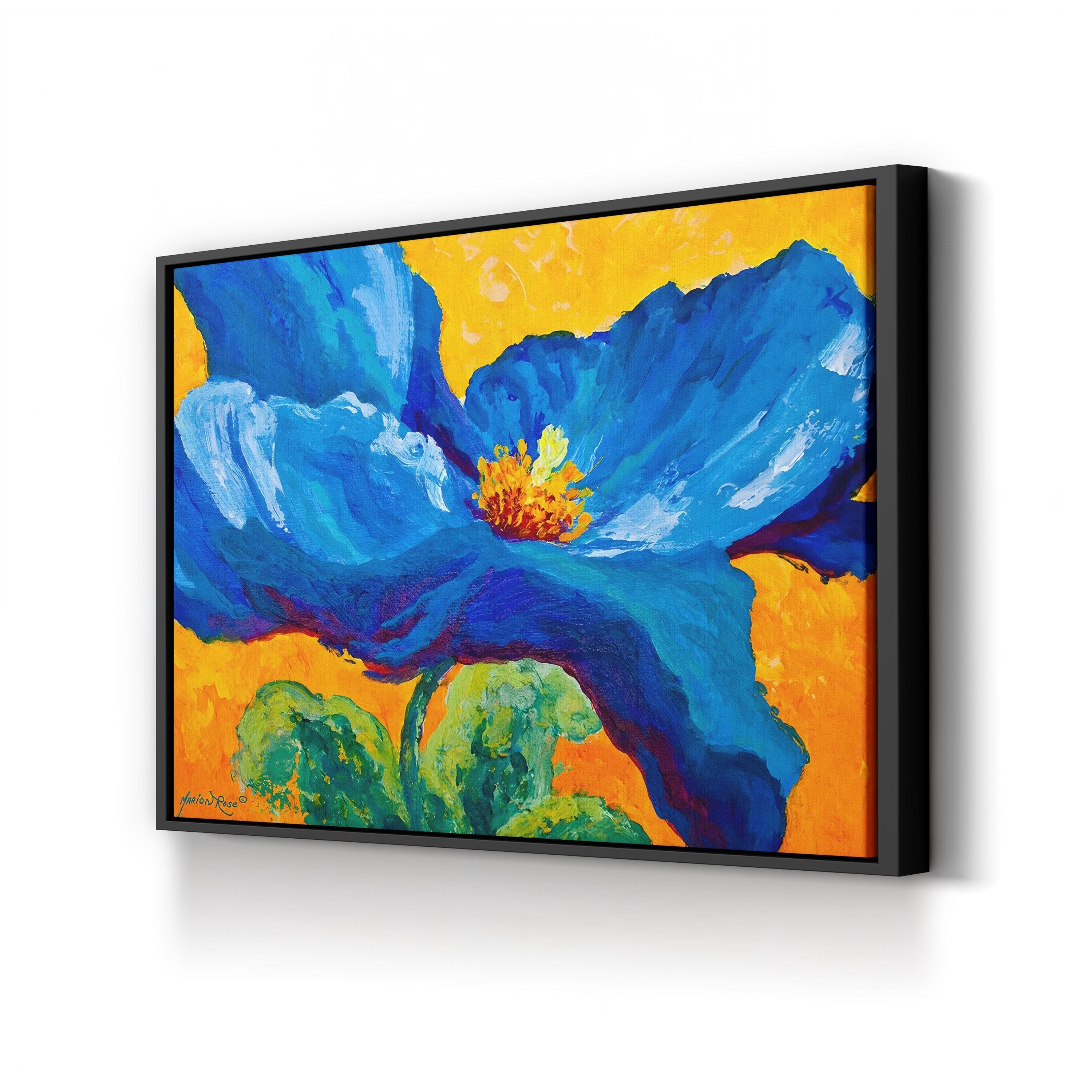 Blue Poppy Wall Art by Marion Rose | Contemporary Abstract Floral Canvas Print