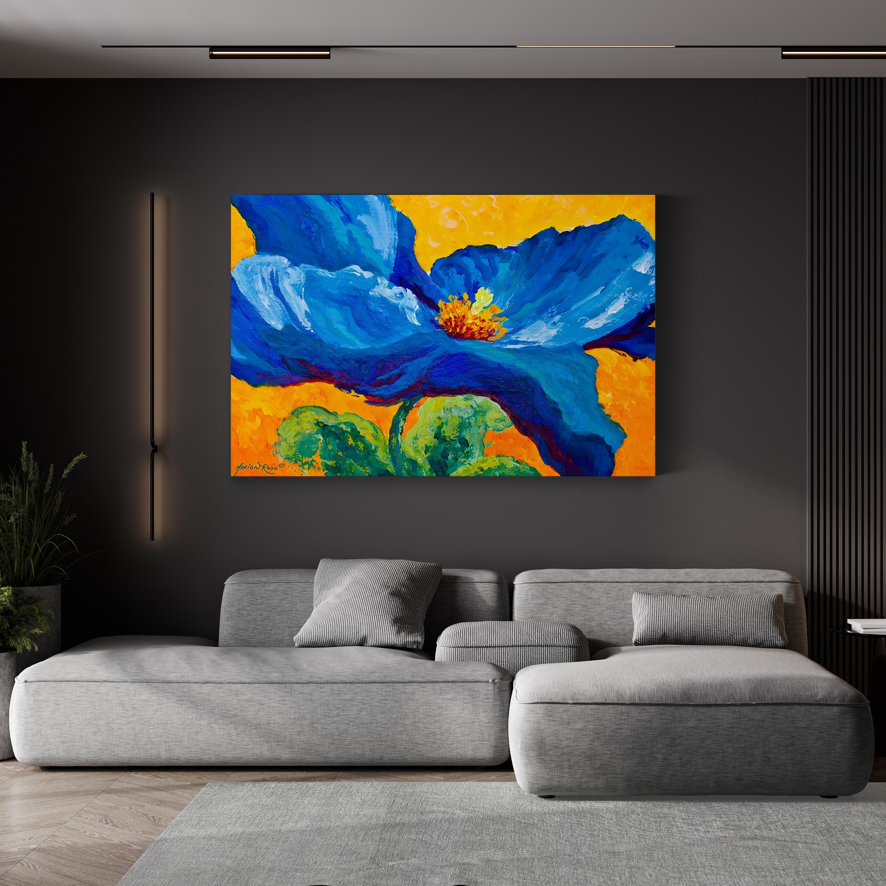 Blue Poppy Wall Art by Marion Rose | Contemporary Abstract Floral Canvas Print