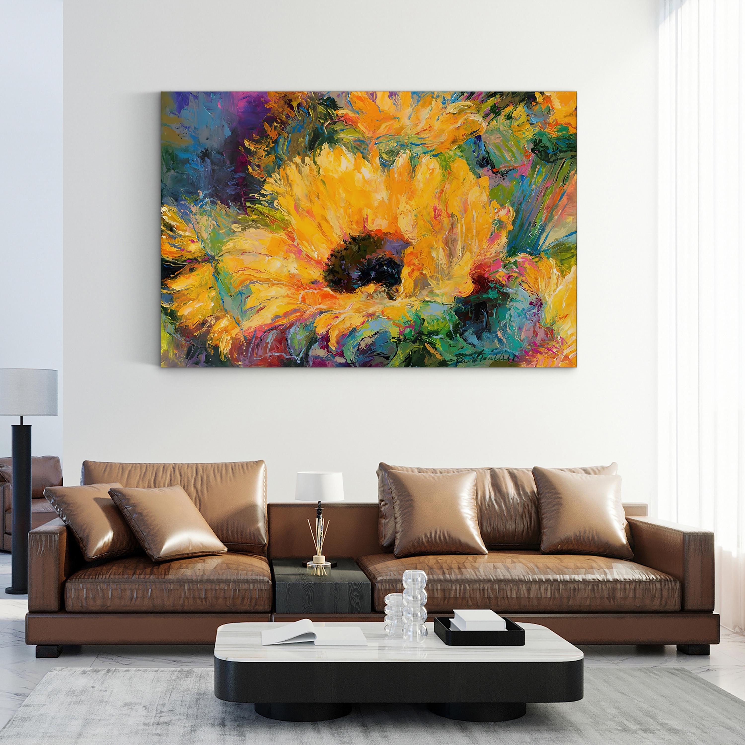 Blue Sunflowers Wall Art by Richard Wallich | Contemporary Abstract Floral Canvas Print
