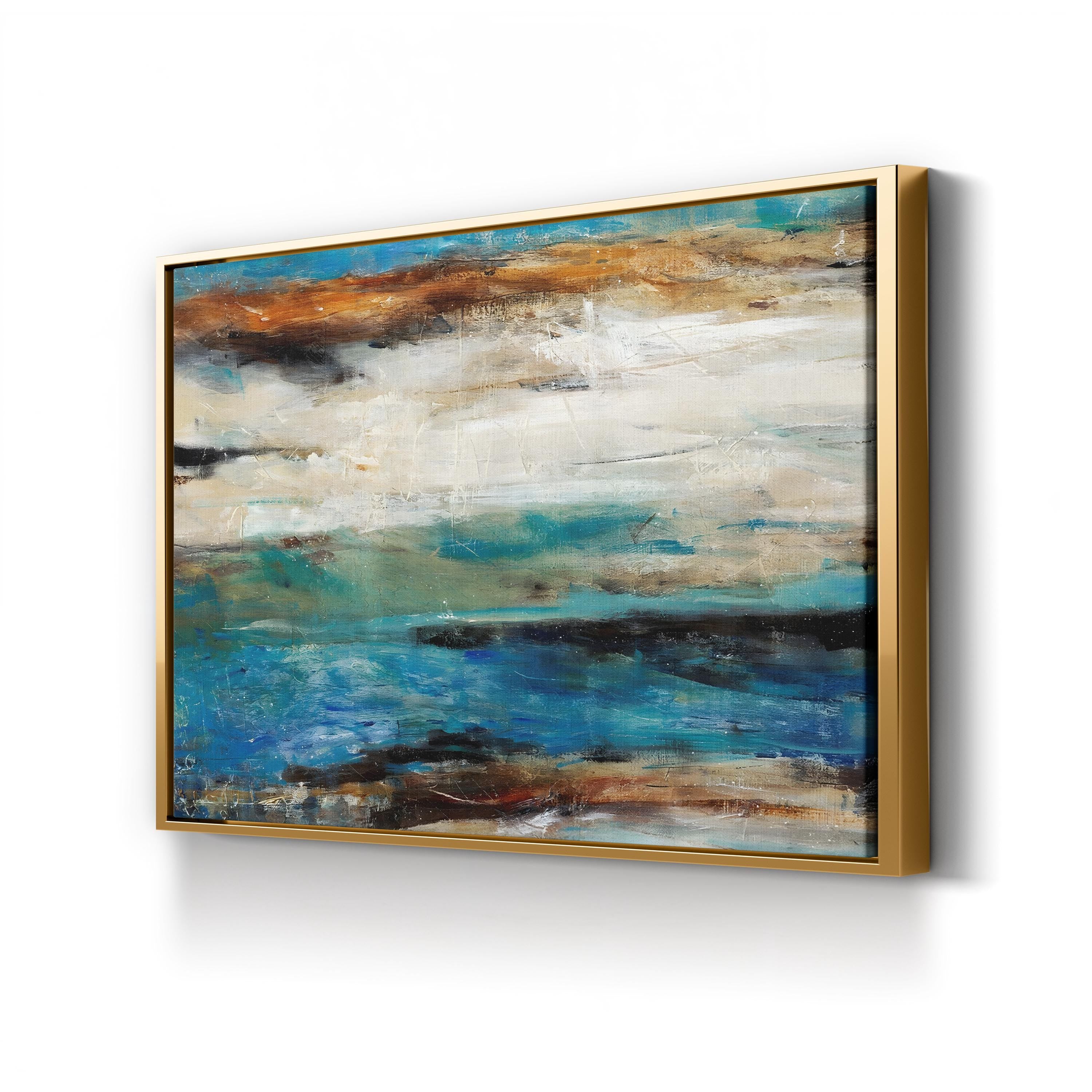 Blue Horizon Handpainted Abstract – Period Illustration Wall Art | Nature-Inspired Canvas Print