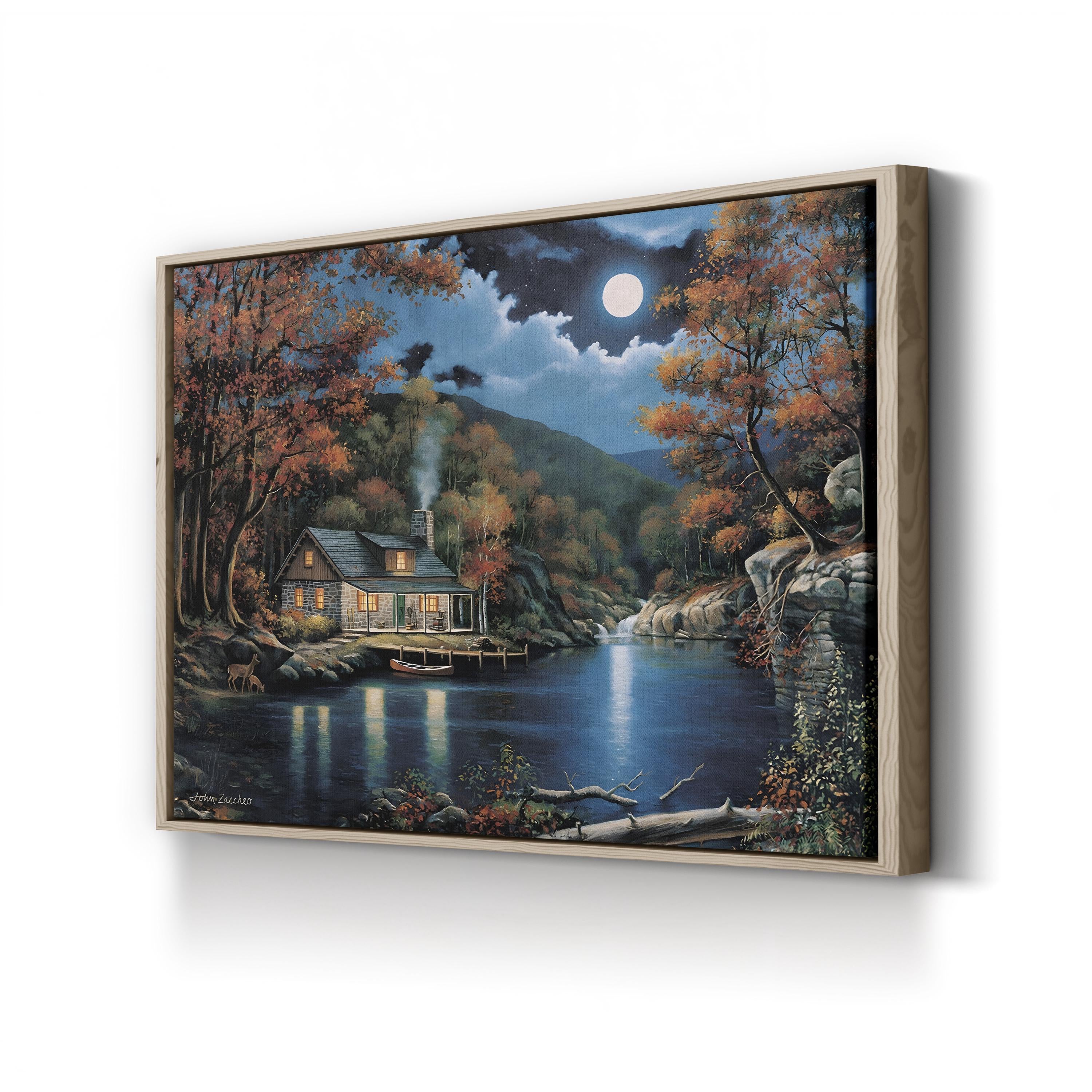 Cabin By The Lake Wall Art by John Zaccheo | Serene Wildlife Lake Landscape Canvas