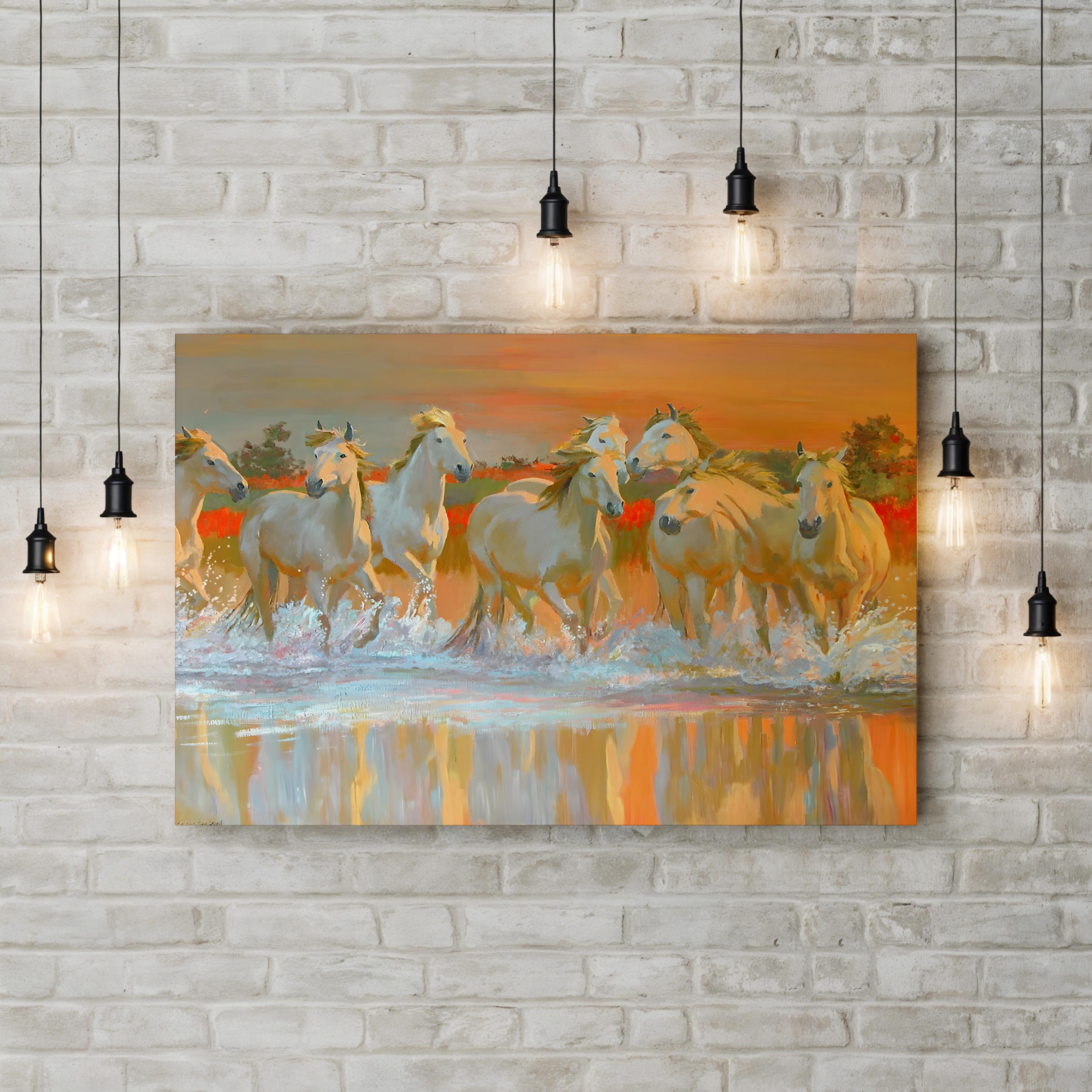 Galloping Horse Herd in Motion – Period Illustration Wall Art | Rustic Western Canvas Print