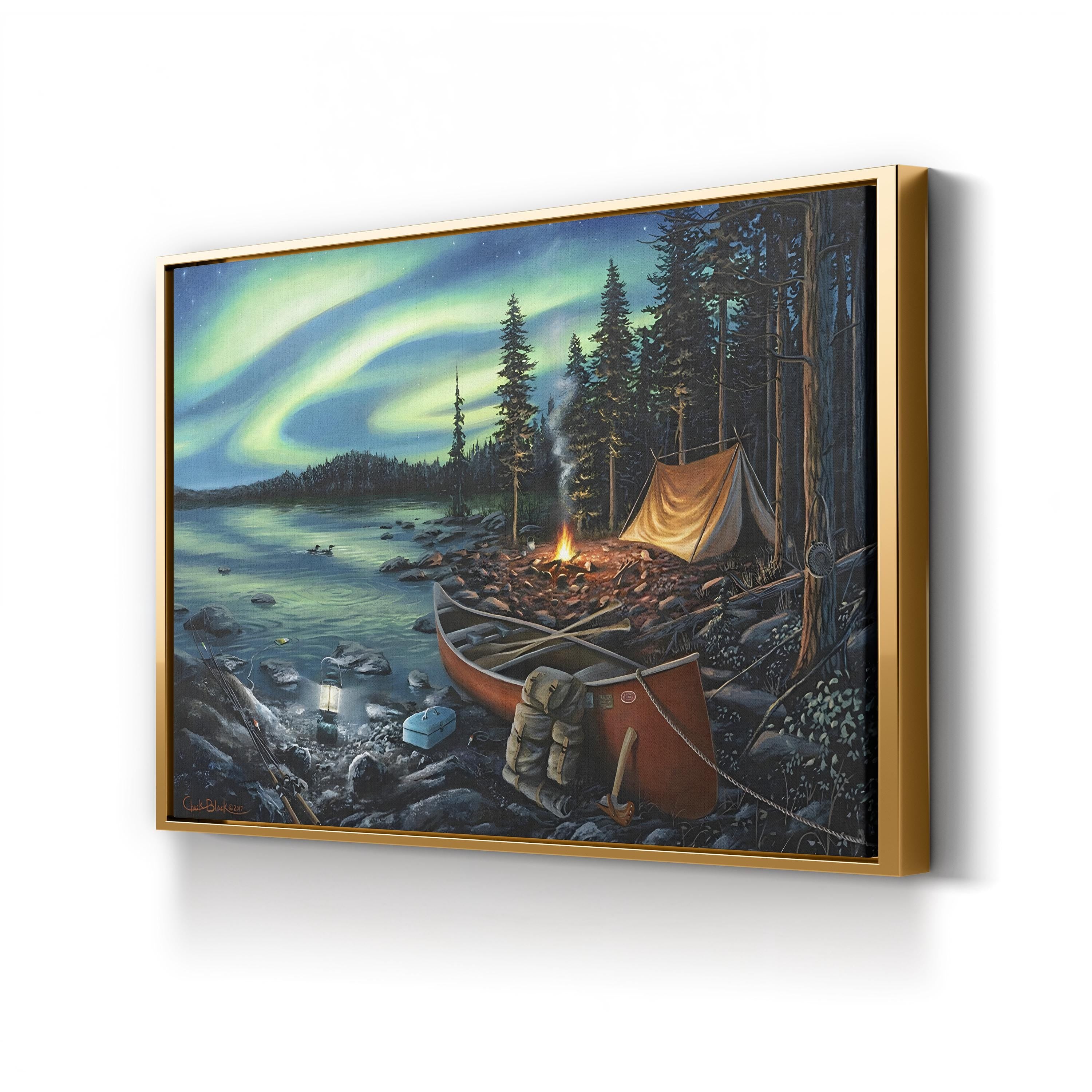 Campfire Memories – Contemporary Northern Lights Landscape Wall Art by Chuck Black