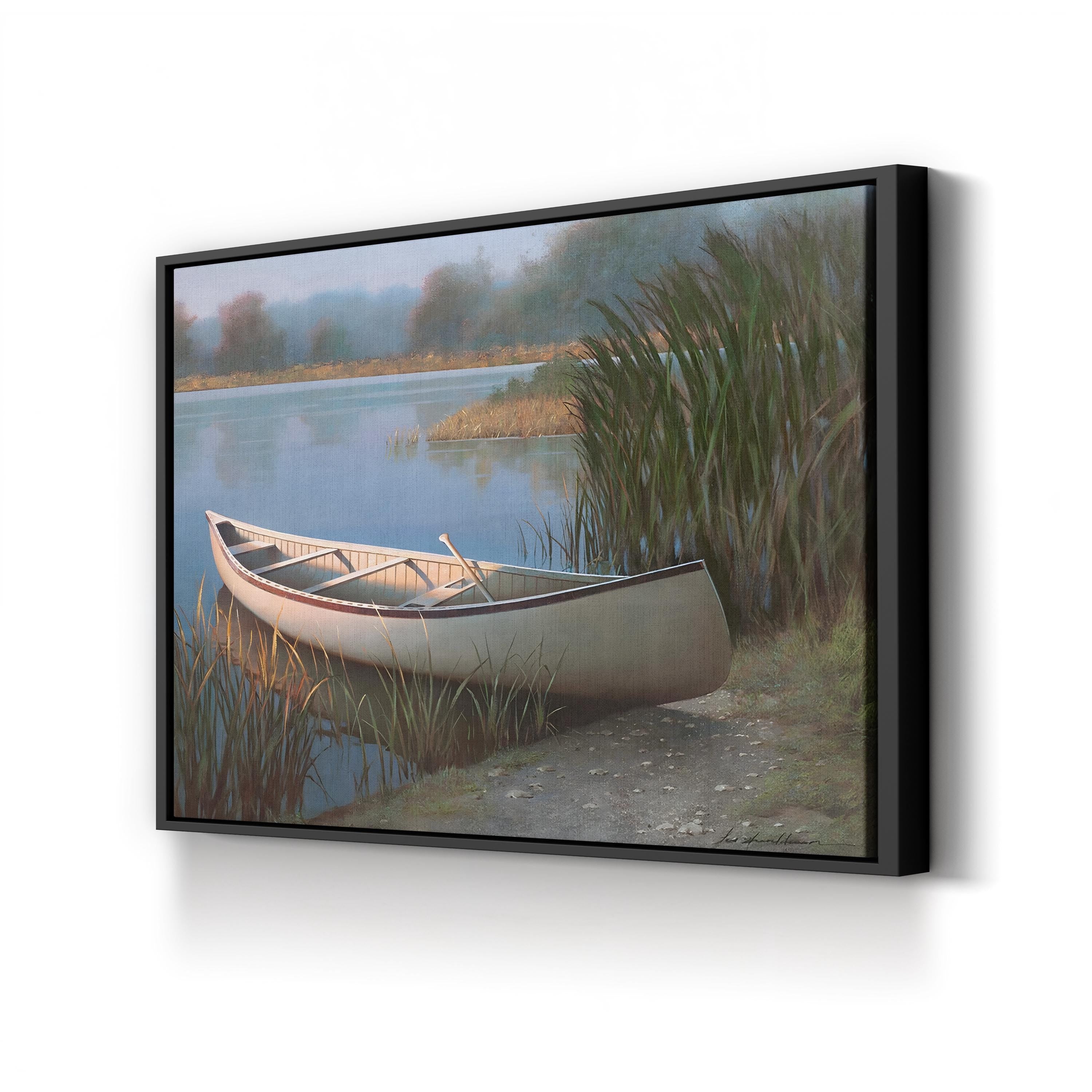Canoe on the Shore Wall Art by Zhen-Huan Lu – Tranquil Lake Landscape Canvas