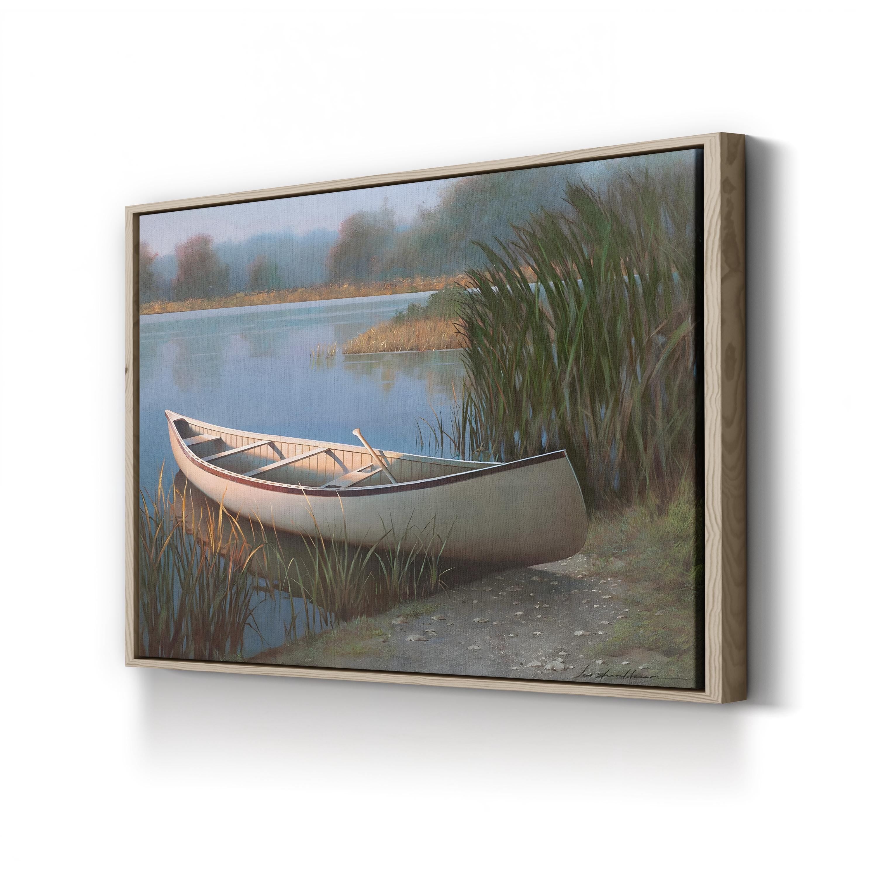 Canoe on the Shore Wall Art by Zhen-Huan Lu – Tranquil Lake Landscape Canvas