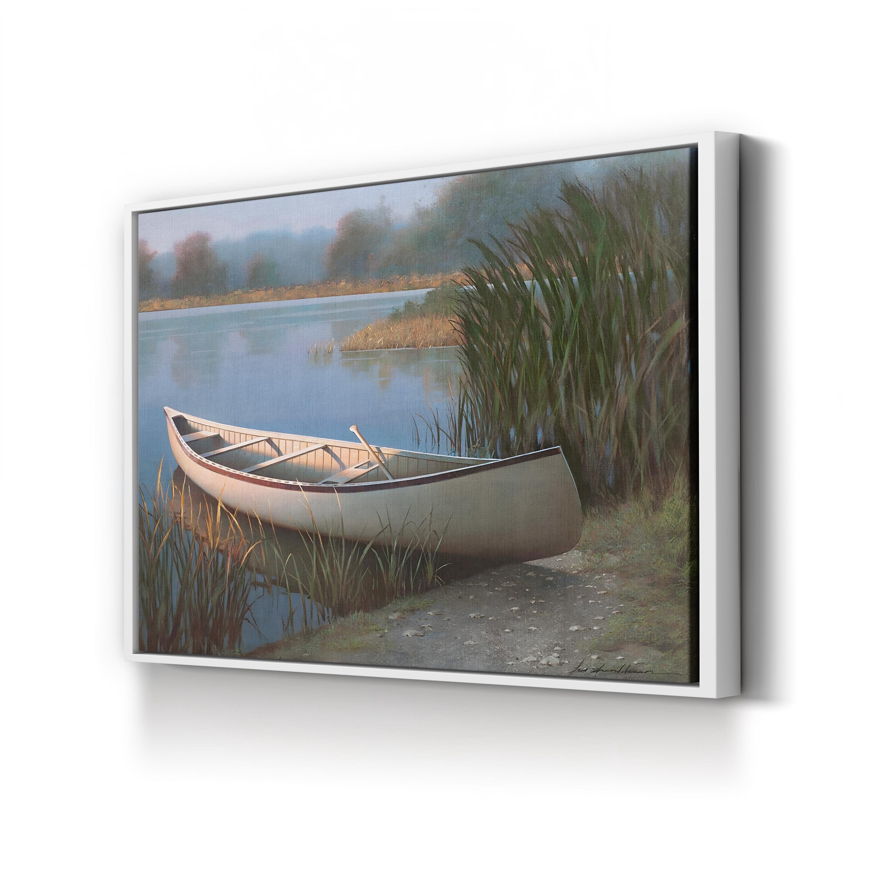 Canoe on the Shore Wall Art by Zhen-Huan Lu – Tranquil Lake Landscape Canvas