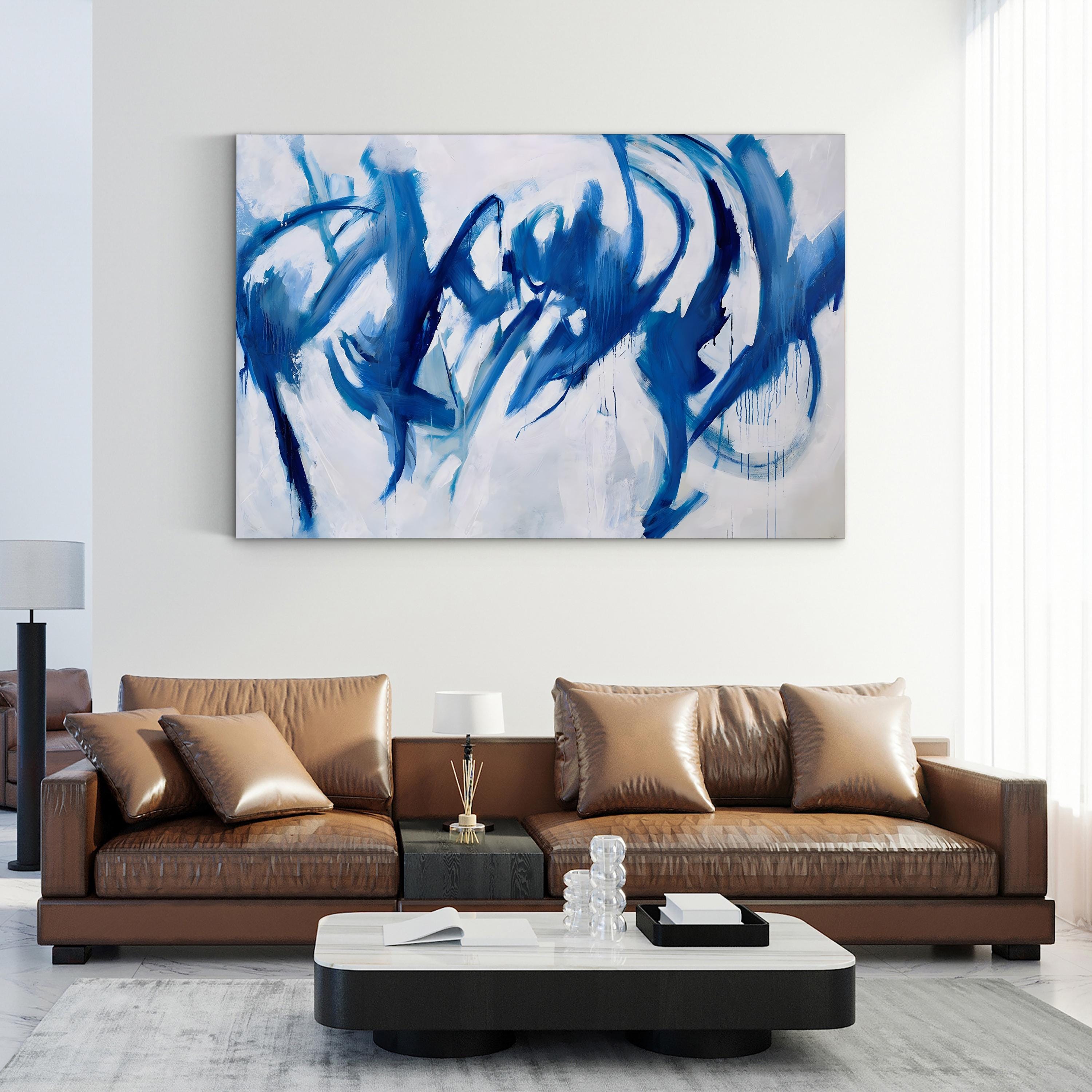 Caracole Wall Art by Joshua Schicker | Abstract Blue and White Contemporary Canvas