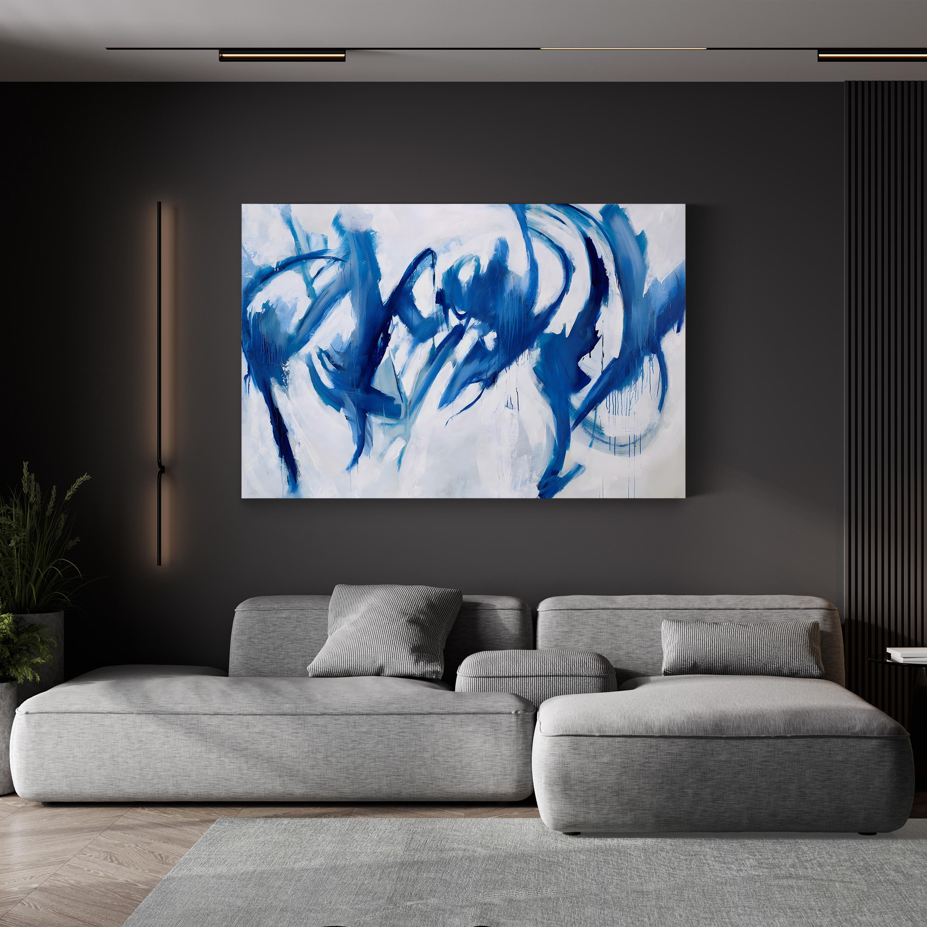 Caracole Wall Art by Joshua Schicker | Abstract Blue and White Contemporary Canvas