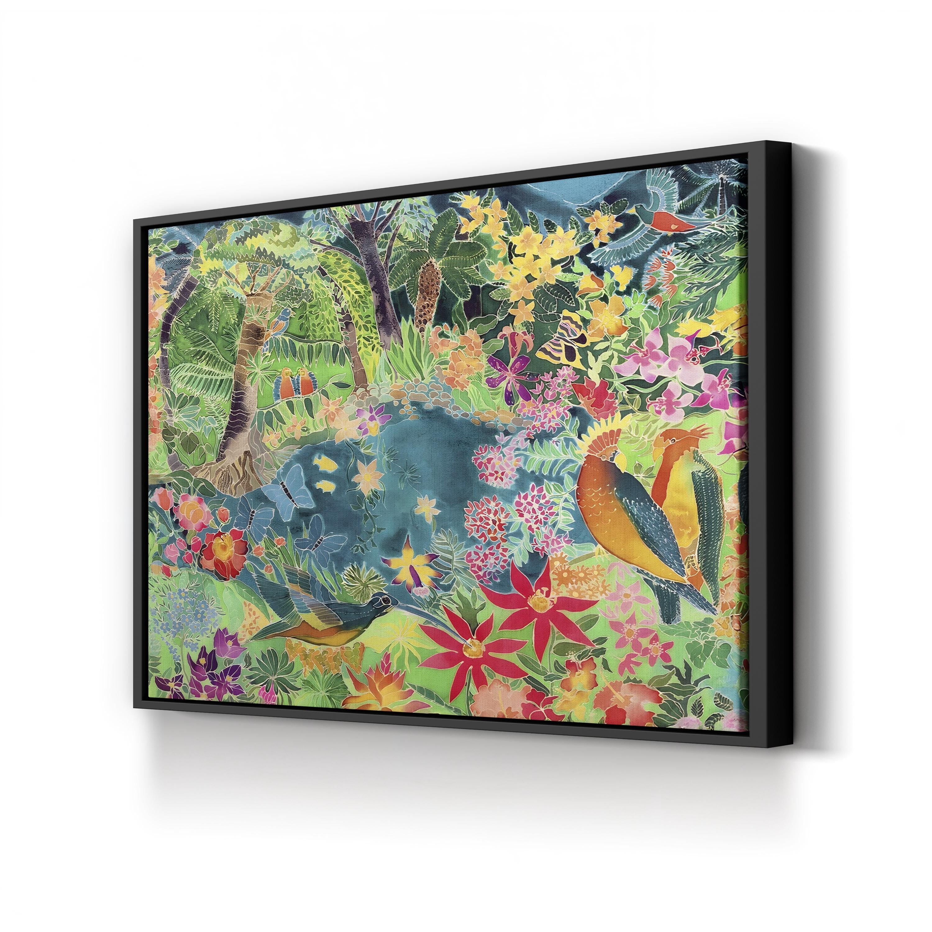 Tropical Jungle Birds & Flowers Canvas Art: Vibrant Wildlife Wall Decor