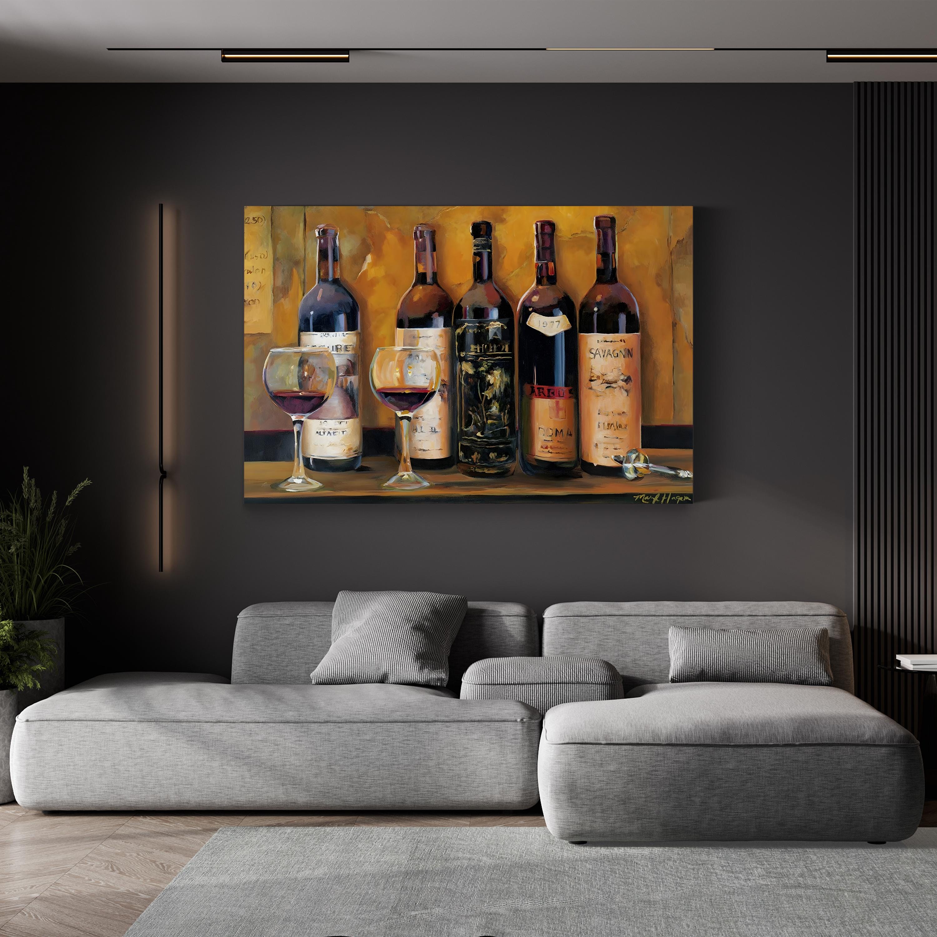 Cellar Reds Wine Bottles – Period Illustration Wall Art | Rustic Kitchen Canvas Print