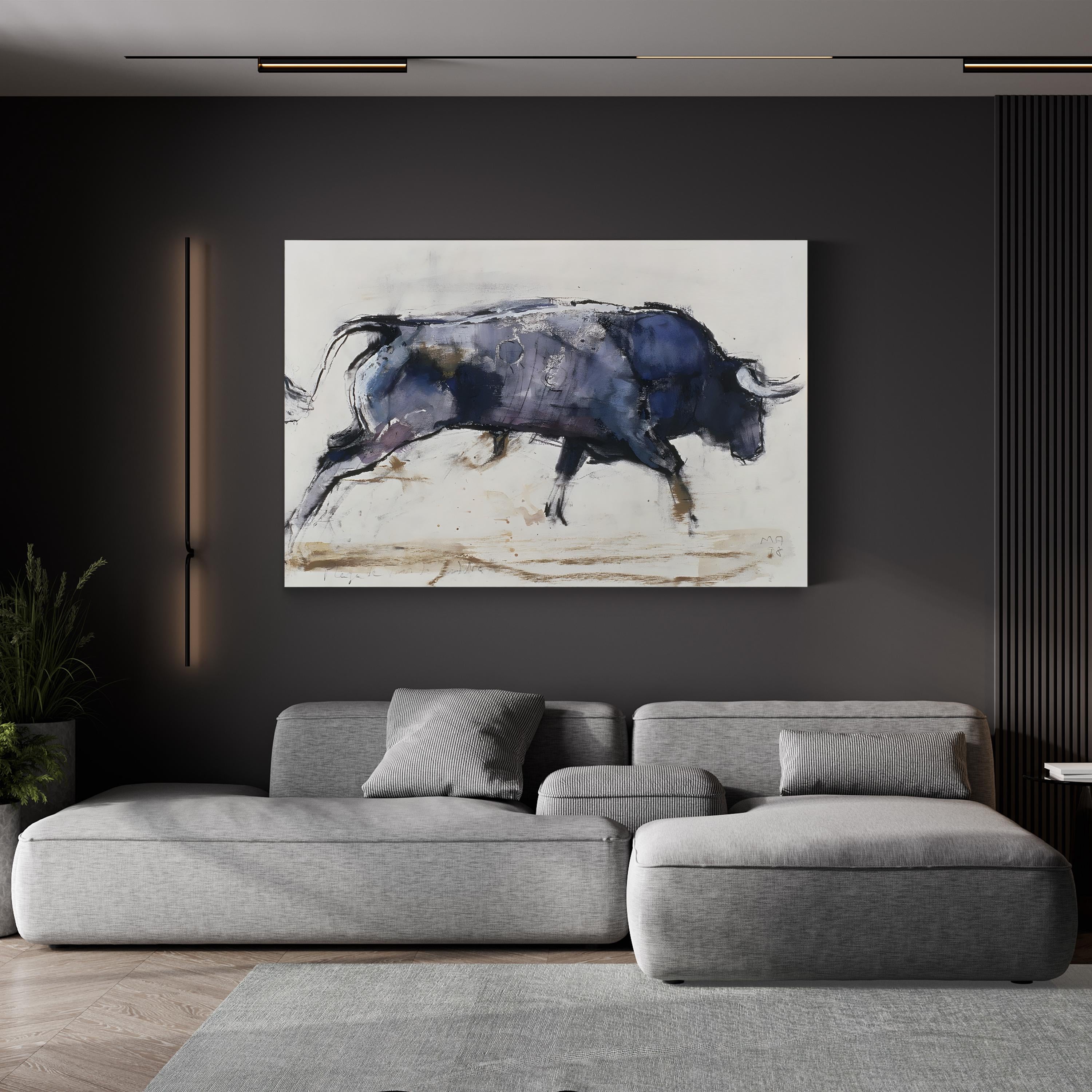 Charging Bull, 1998 Wall Art by Mark Adlington | Contemporary Abstract Animal Canvas