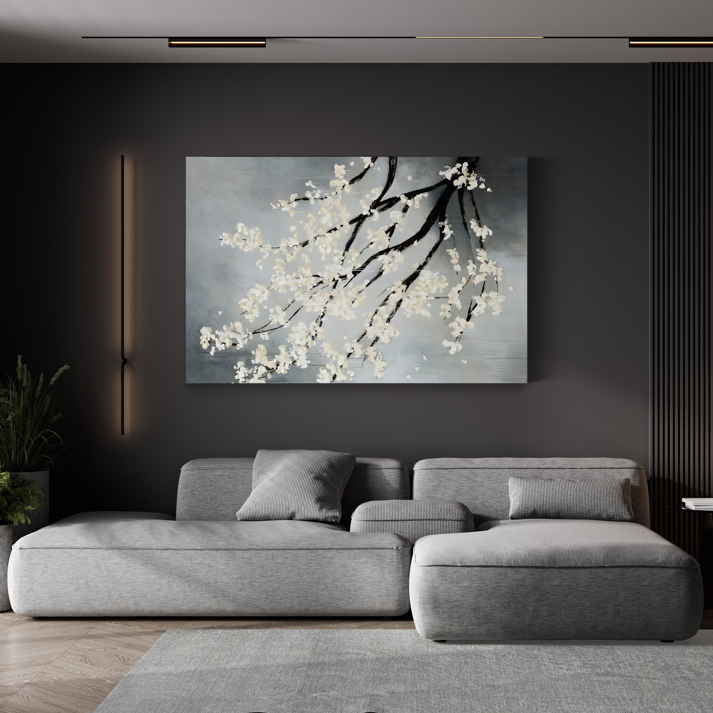 Cherry Blossom Canvas Art: Black and White Minimalist By Kari Taylor