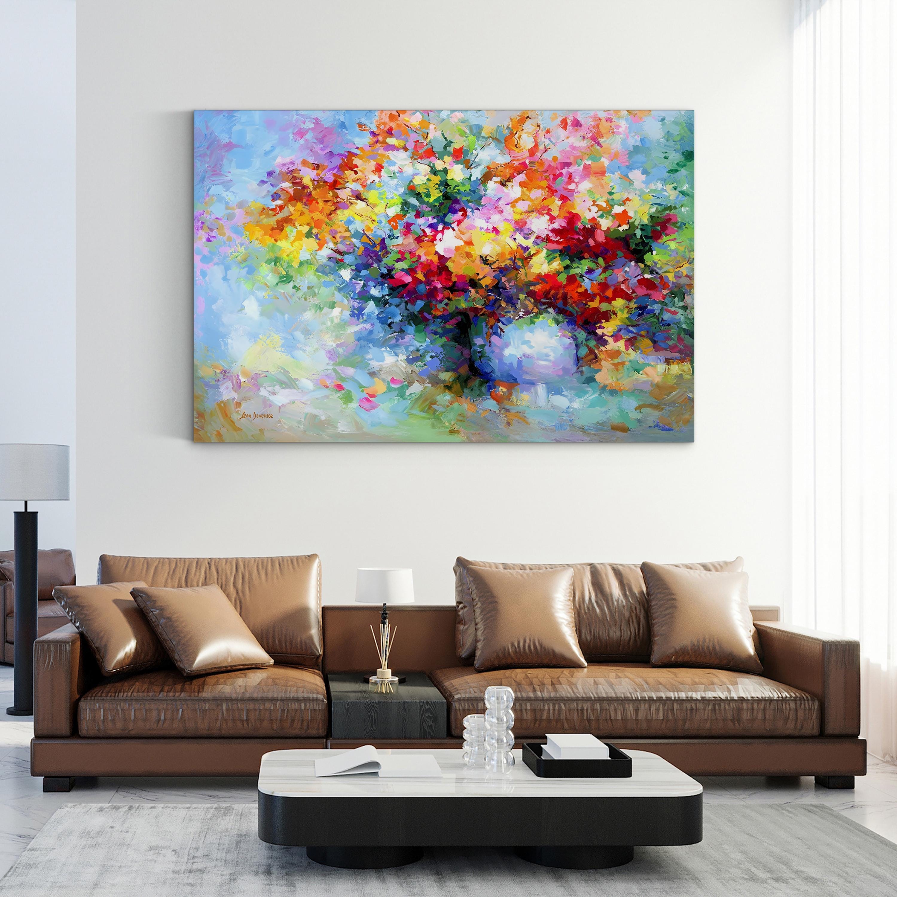 Vibrant and Colorful Floral Canvas Art by by Leon Devenice