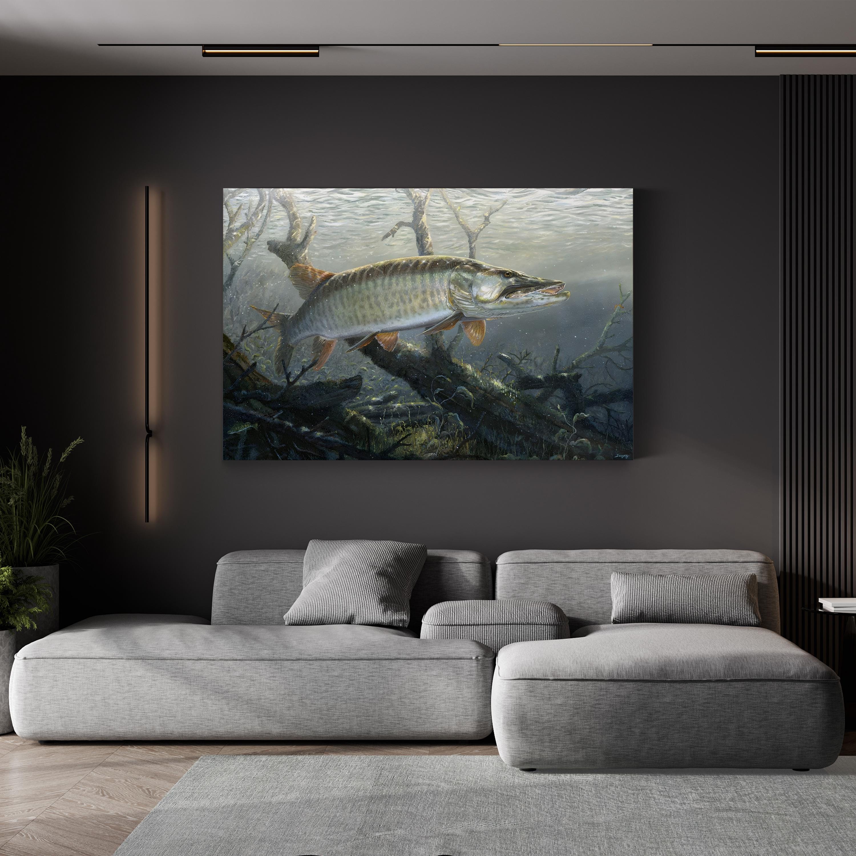Cruising the Shallows Muskie – Terry Doughty Wall Art | Underwater Wildlife Canvas Print