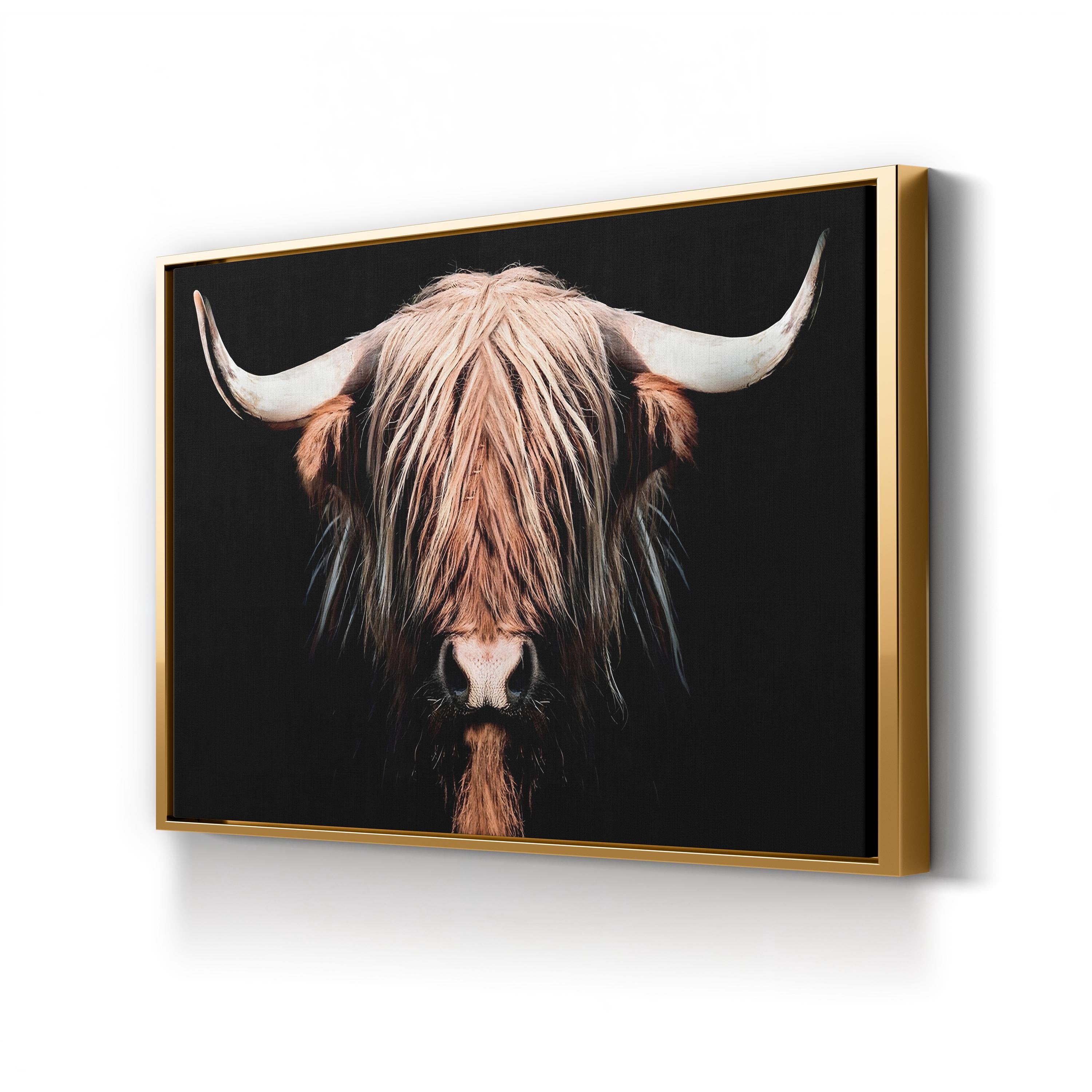 Dark Highland Cow Canvas Wall Art | Long Hair & Horns Rustic Farmhouse Animal Decor