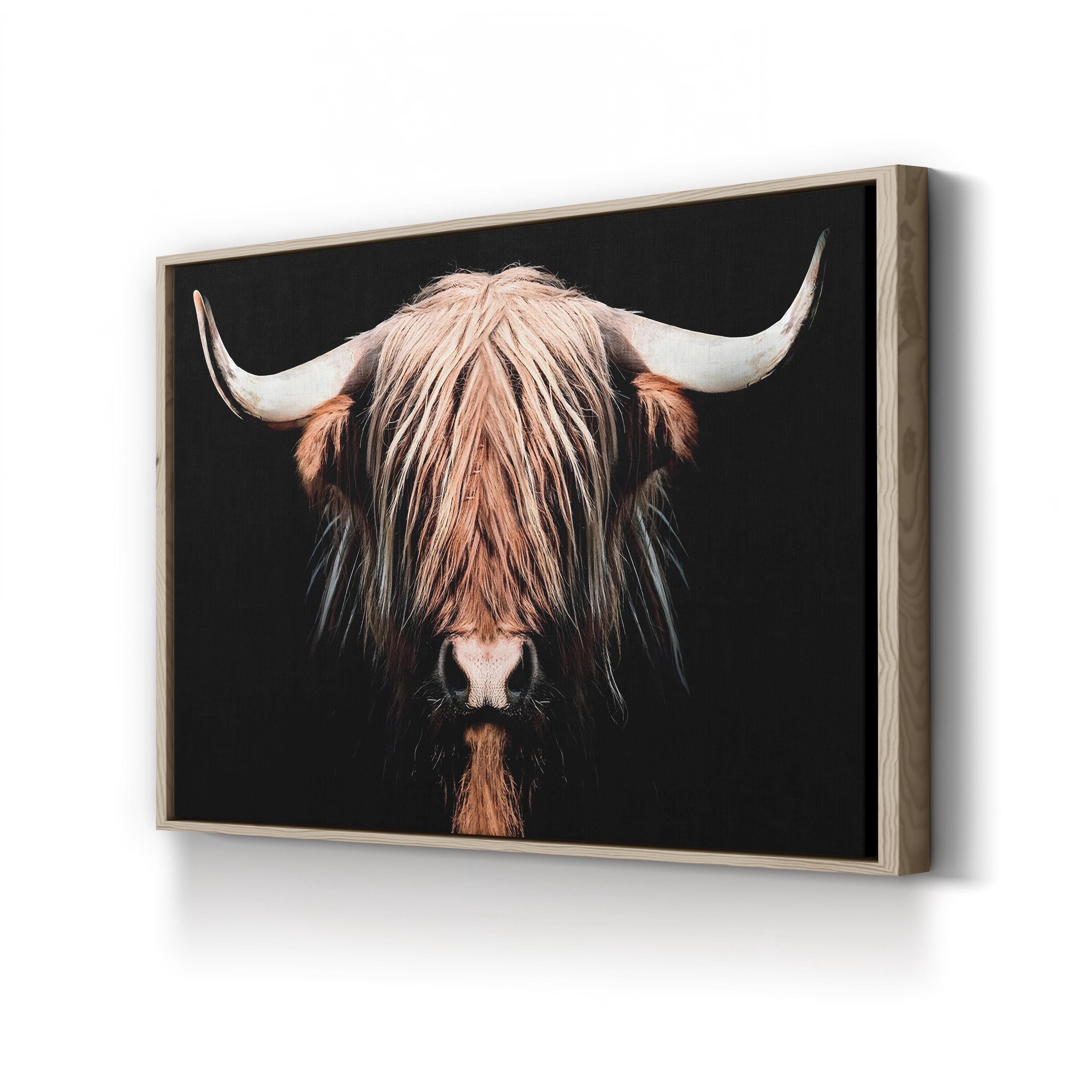 Dark Highland Cow Canvas Wall Art | Long Hair & Horns Rustic Farmhouse Animal Decor