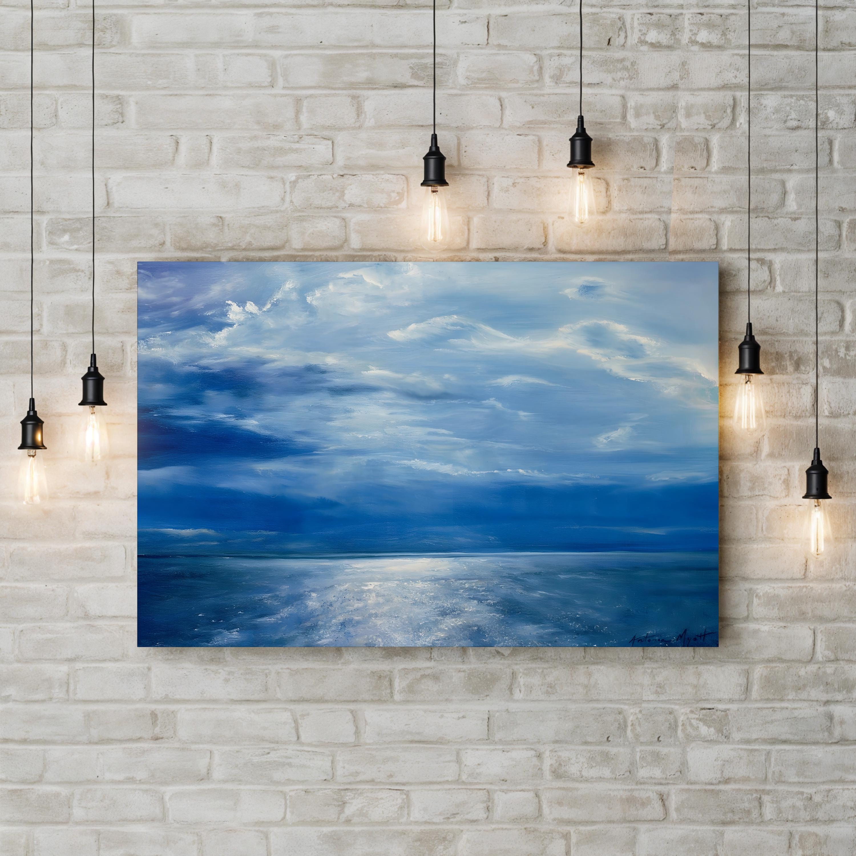 Deep Blue Sea (2001) – Framed Contemporary Ocean Horizon Canvas Art by Antonia Myatt