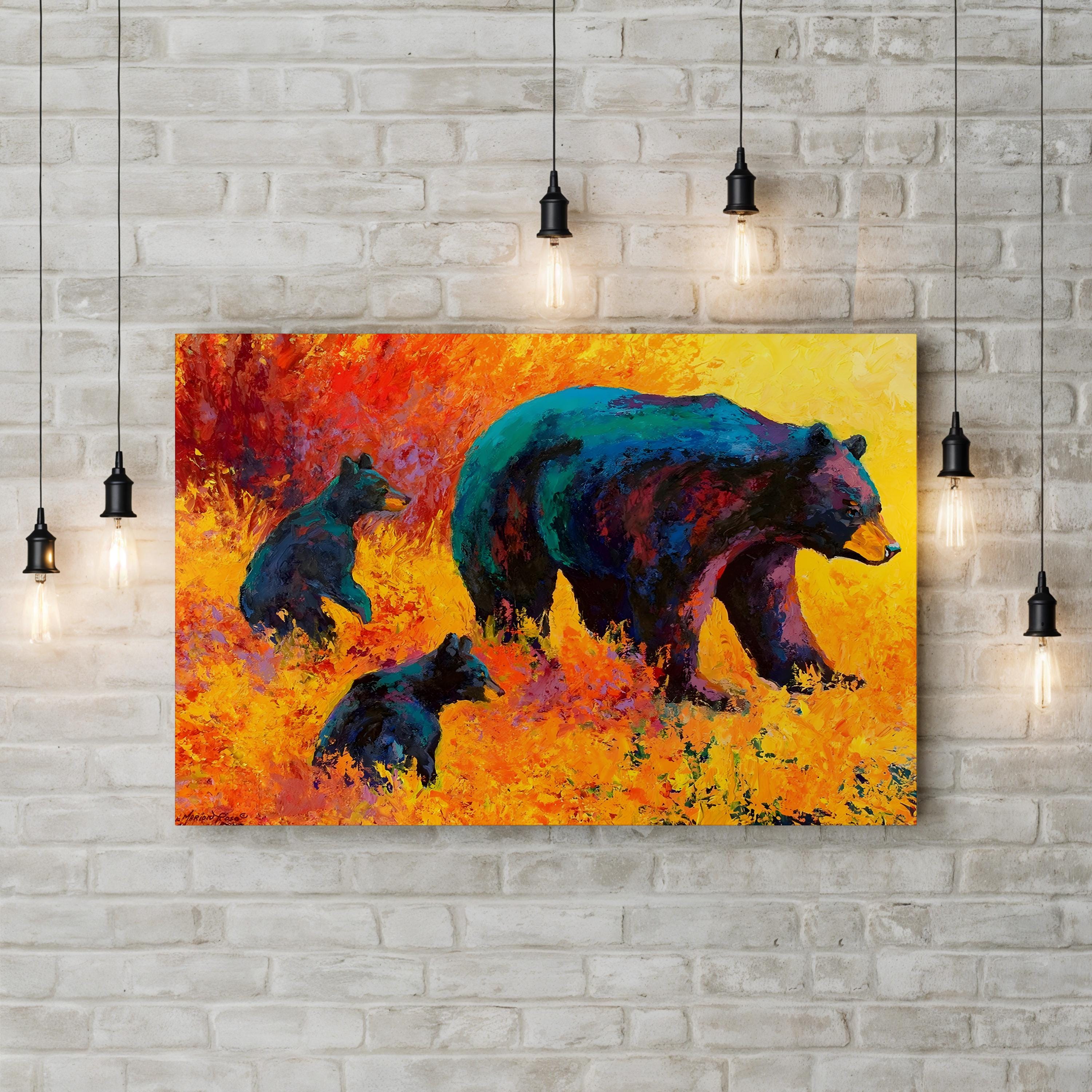 Double Trouble Black Bear Wall Art by Marion Rose | Contemporary Wildlife Canvas Print