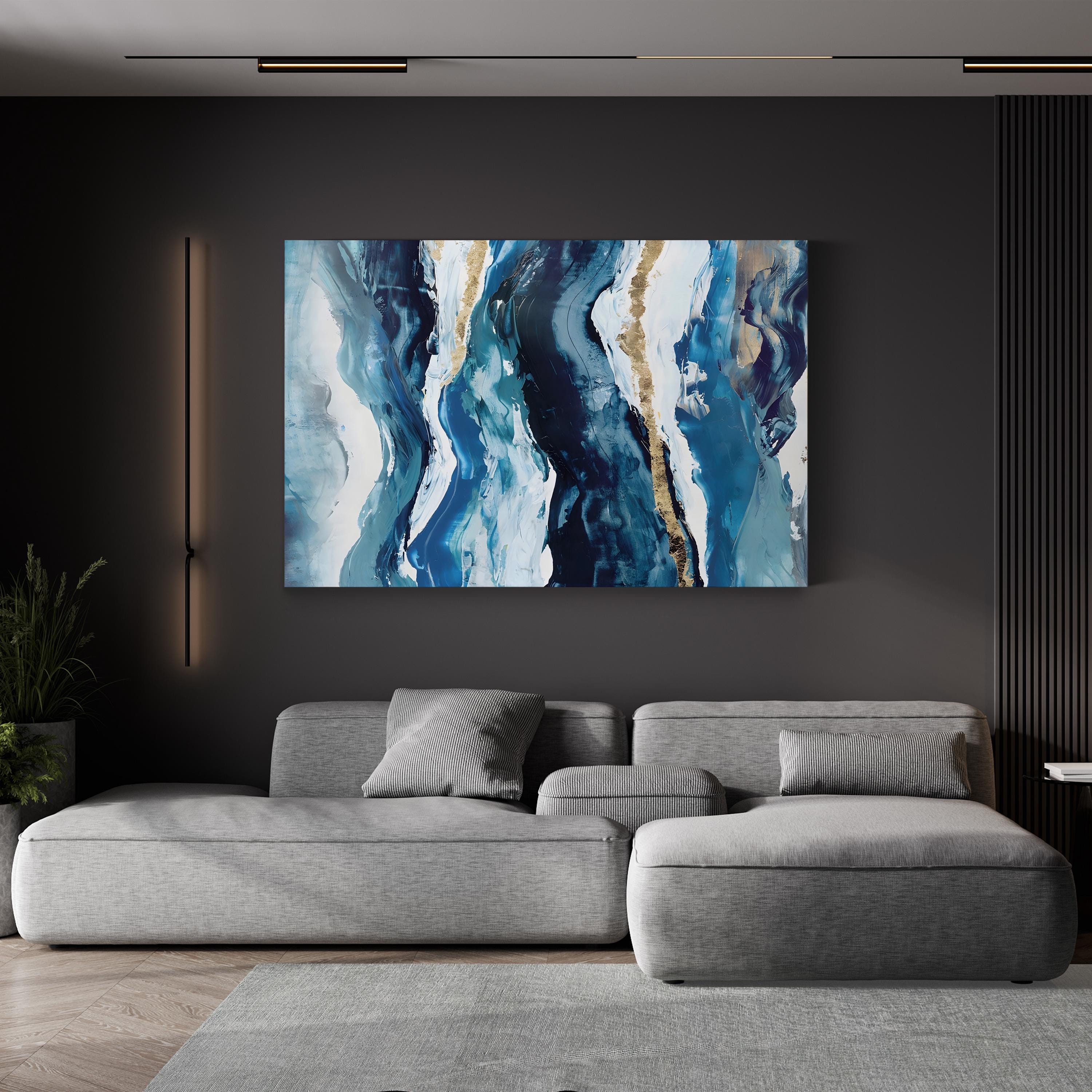 Effectus II Wall Art by Isabelle Z – Contemporary Blue and Gold Abstract Canvas Print