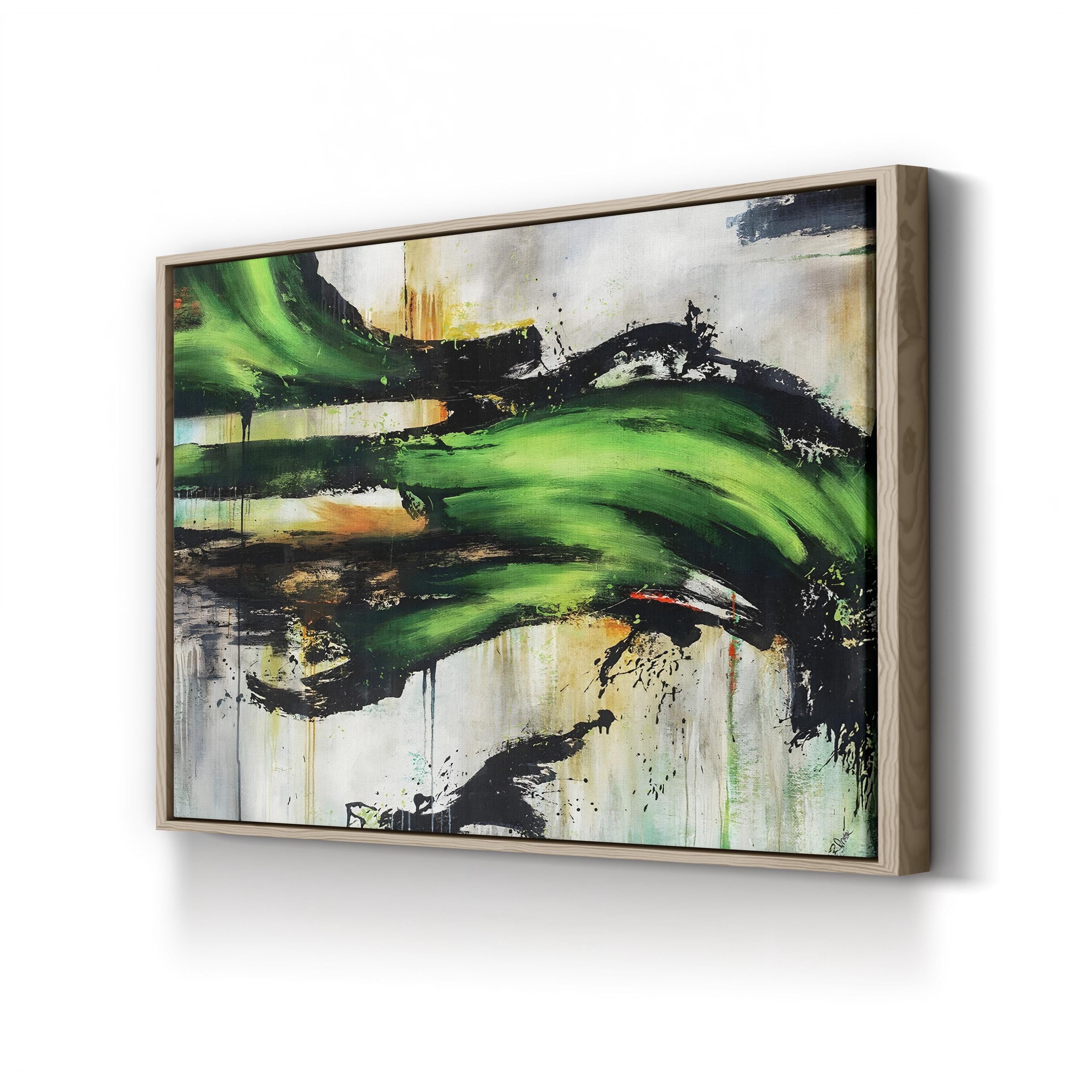 Emerald Splash canvas print in oak frame