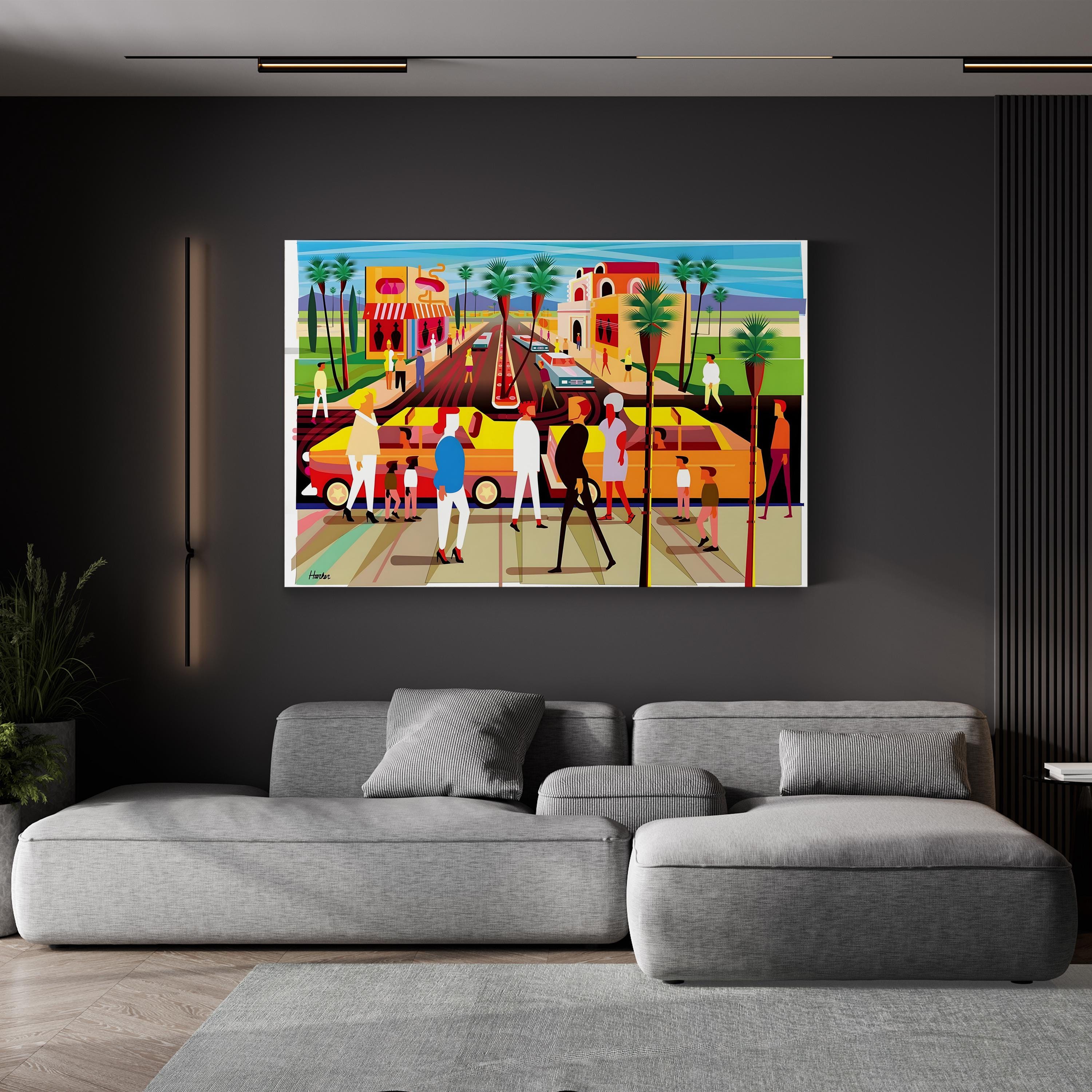 El Paseo Palm Springs Wall Art – Charles Harker | Colorful Urban Street Scene Canvas Print