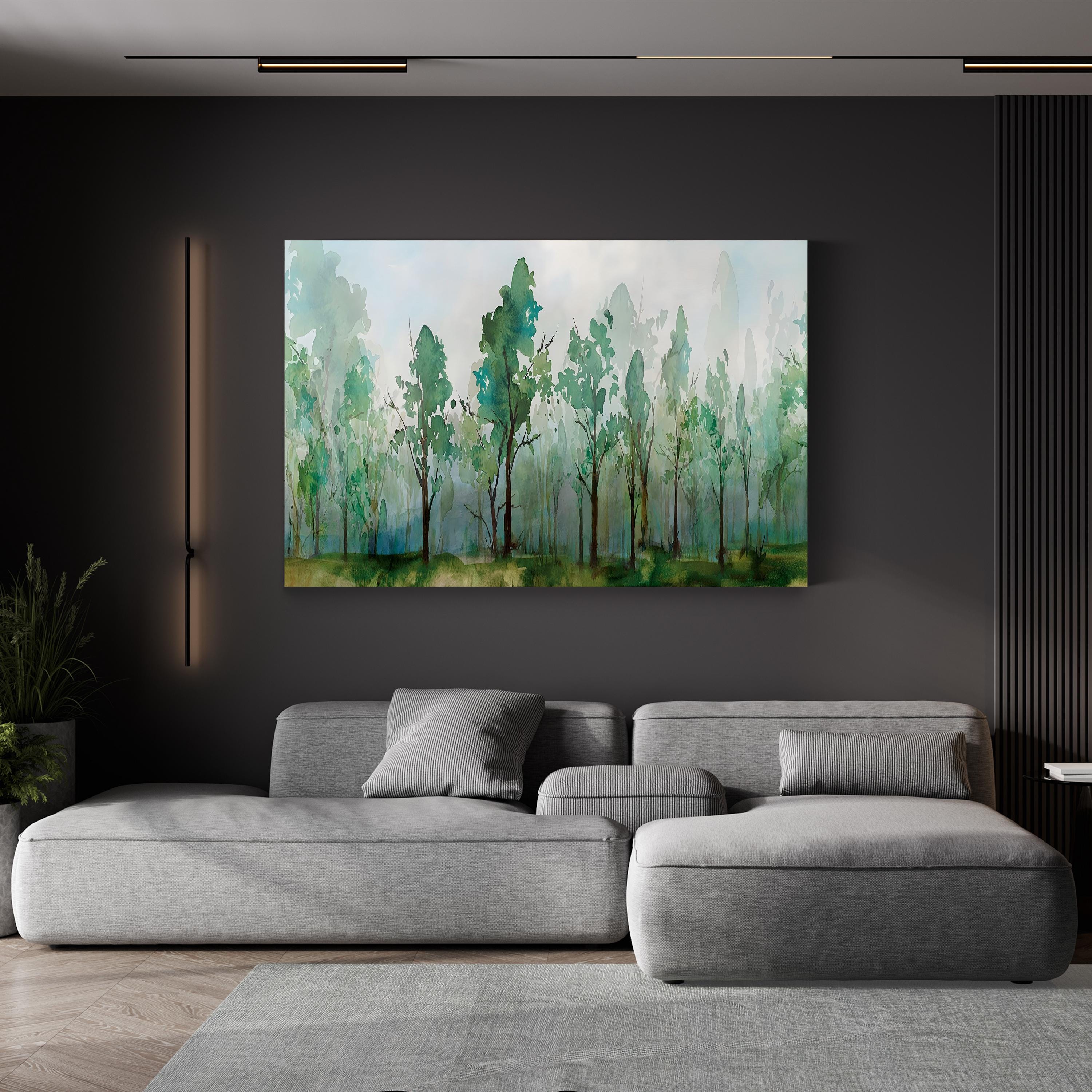 Faded Green Abstract Canvas Wall Art – Minimalist Forest Landscape by Isabelle Z
