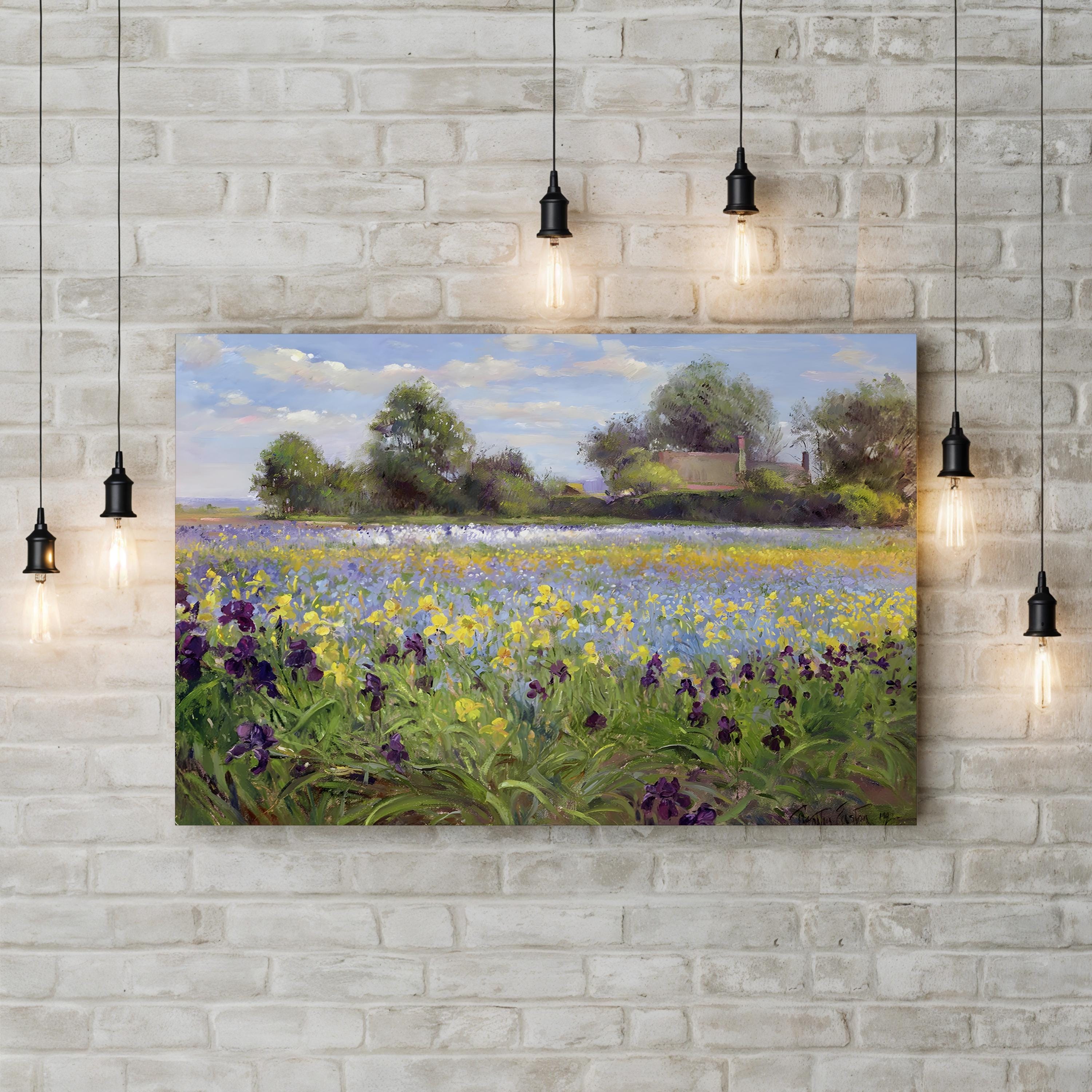 Farmstead and Iris Field, 1992 Canvas Art Print – Abstract Landscape Wall Decor