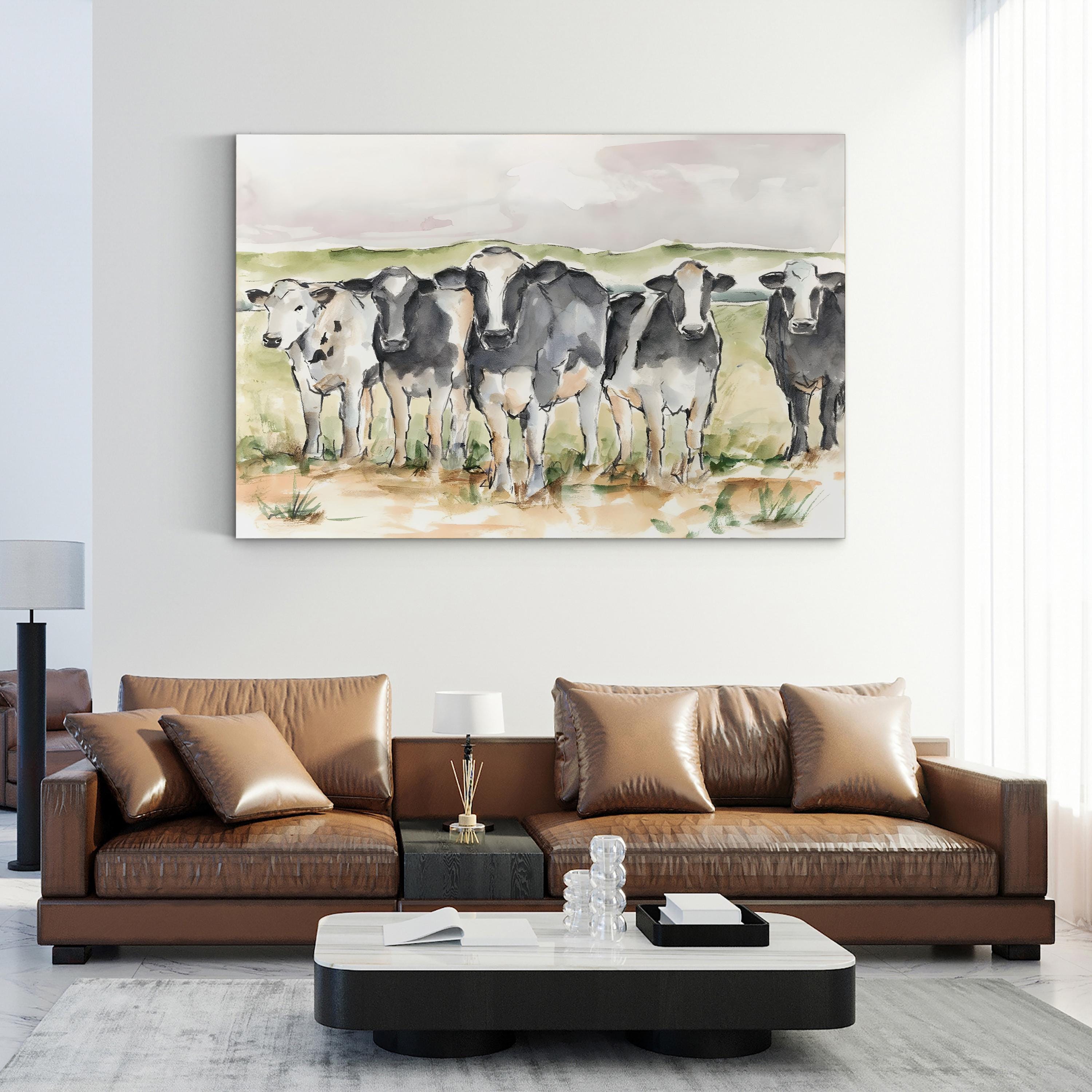 Watercolor Pasture Cow – Period Illustration Wall Art | Farmhouse Canvas Print