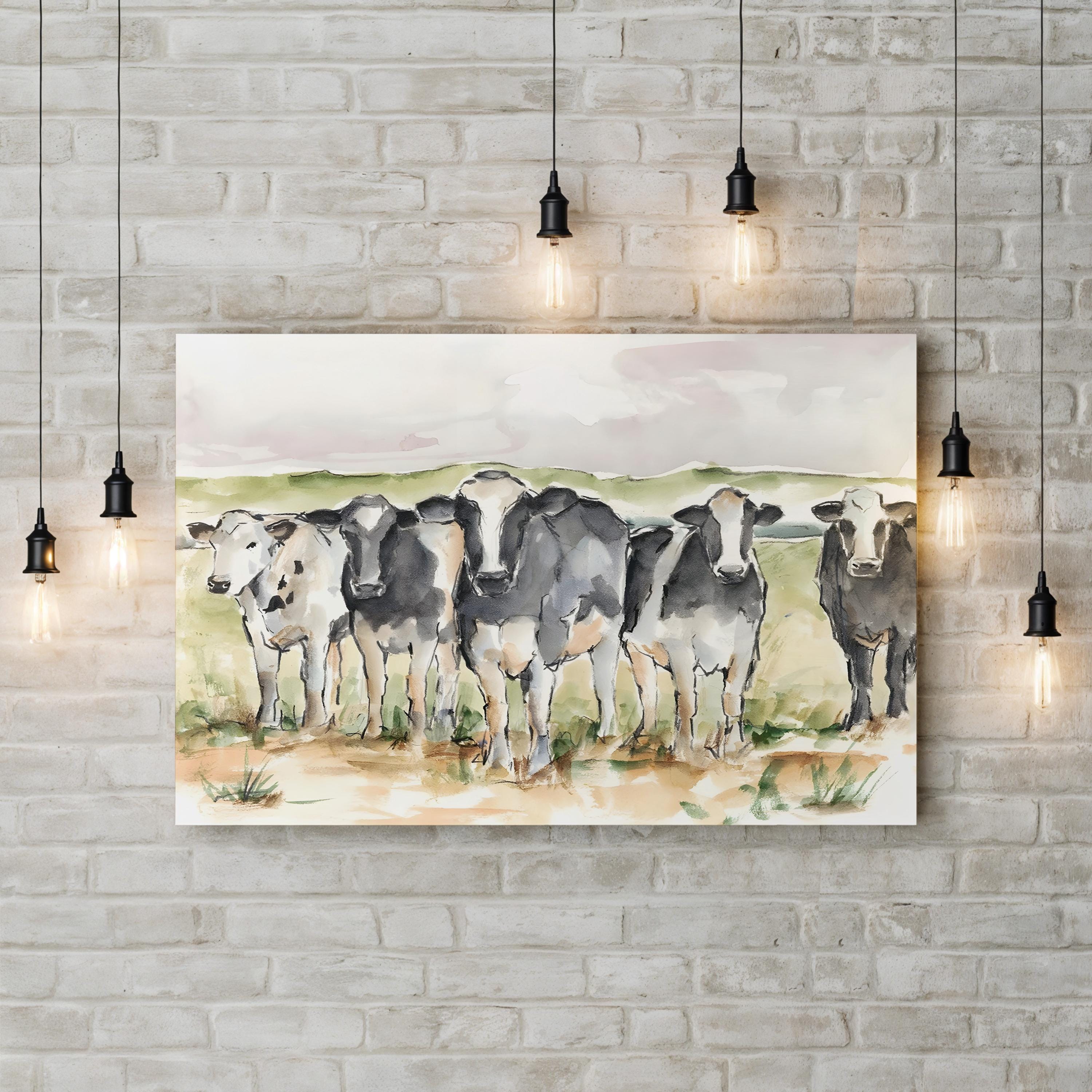 Watercolor Pasture Cow – Period Illustration Wall Art | Farmhouse Canvas Print