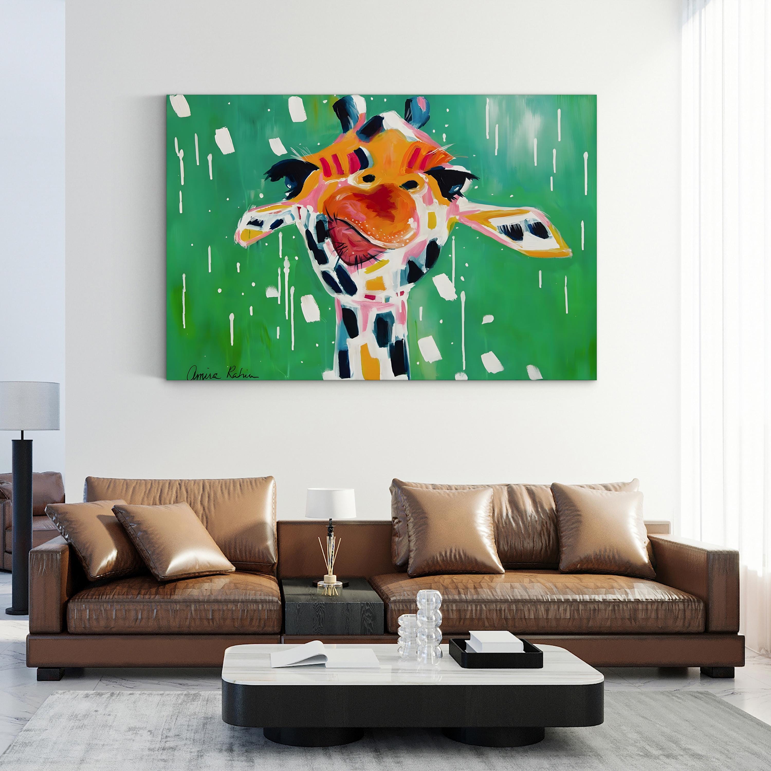 Gino 2015 Expressionist Giraffe – Period Illustration Wall Art | Abstract Animal Canvas Print