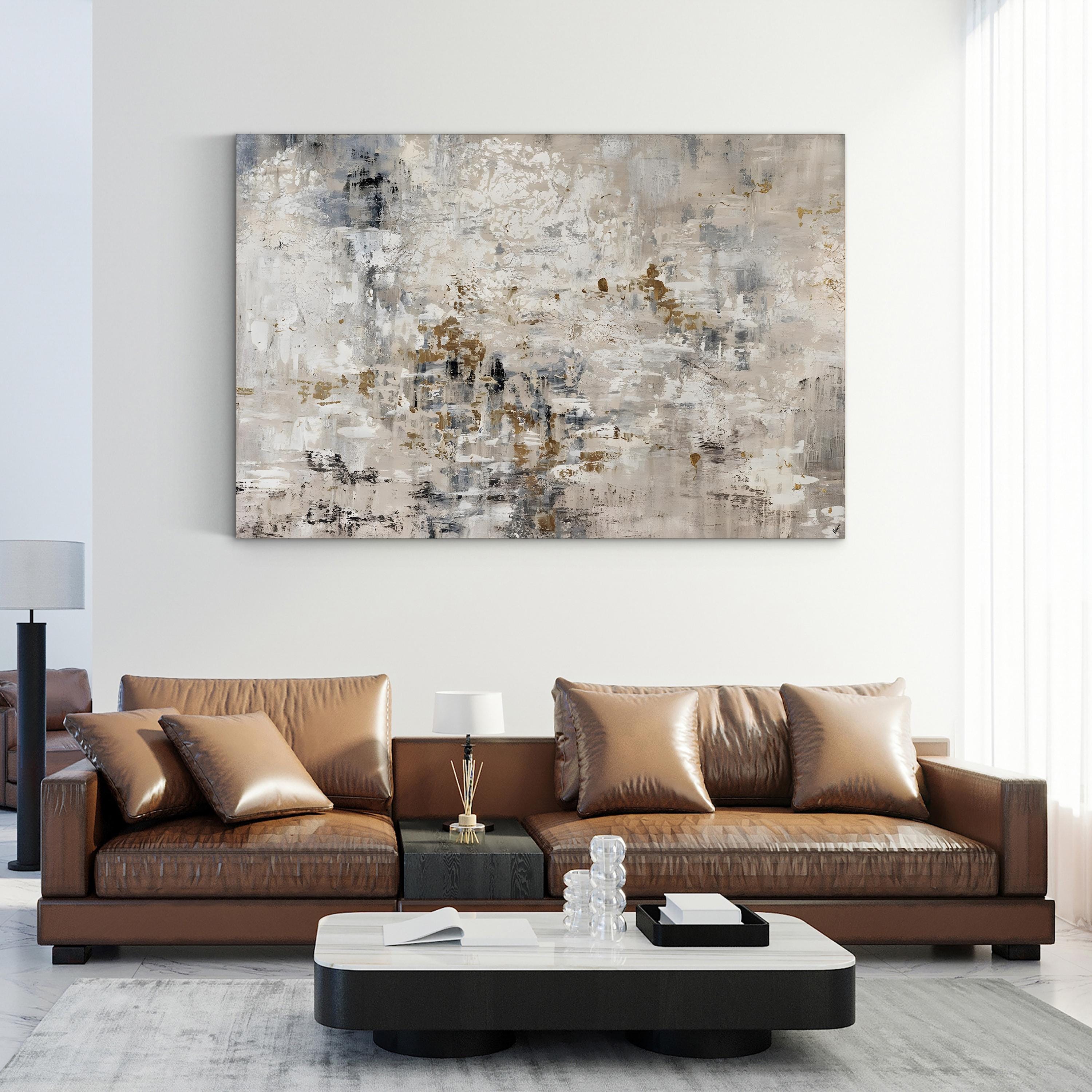 Golden Reflections Wall Art | Contemporary Abstract Lake Landscape Canvas by Alexys Henry