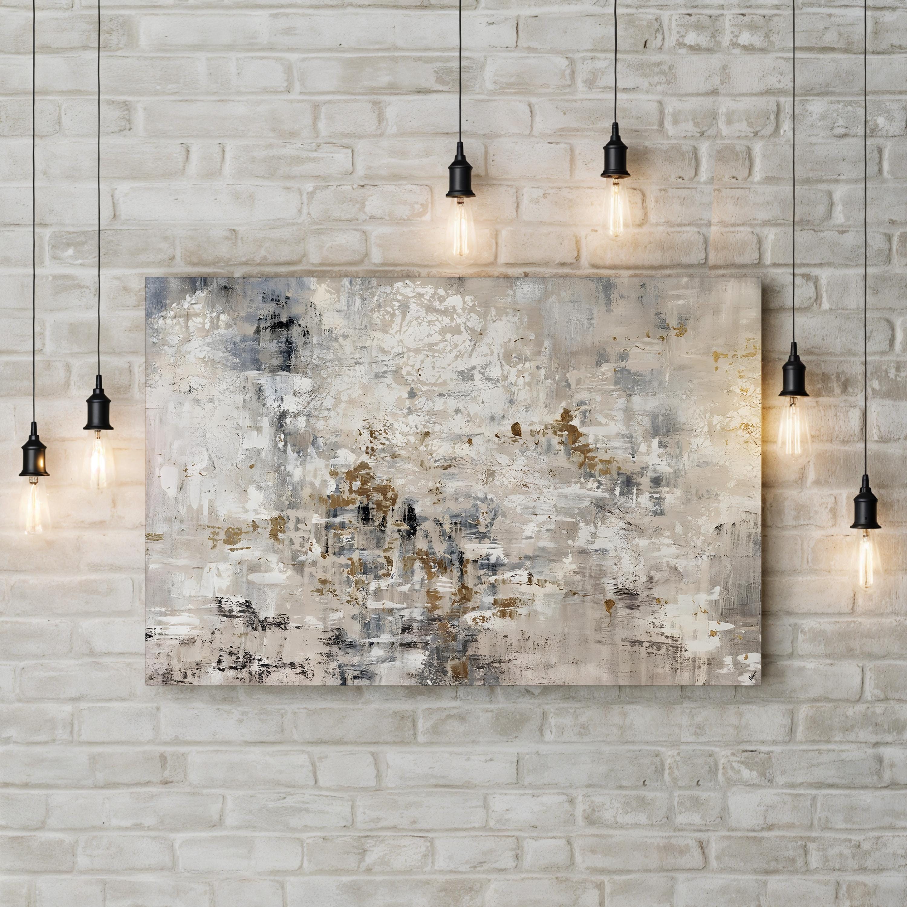 Golden Reflections Wall Art | Contemporary Abstract Lake Landscape Canvas by Alexys Henry