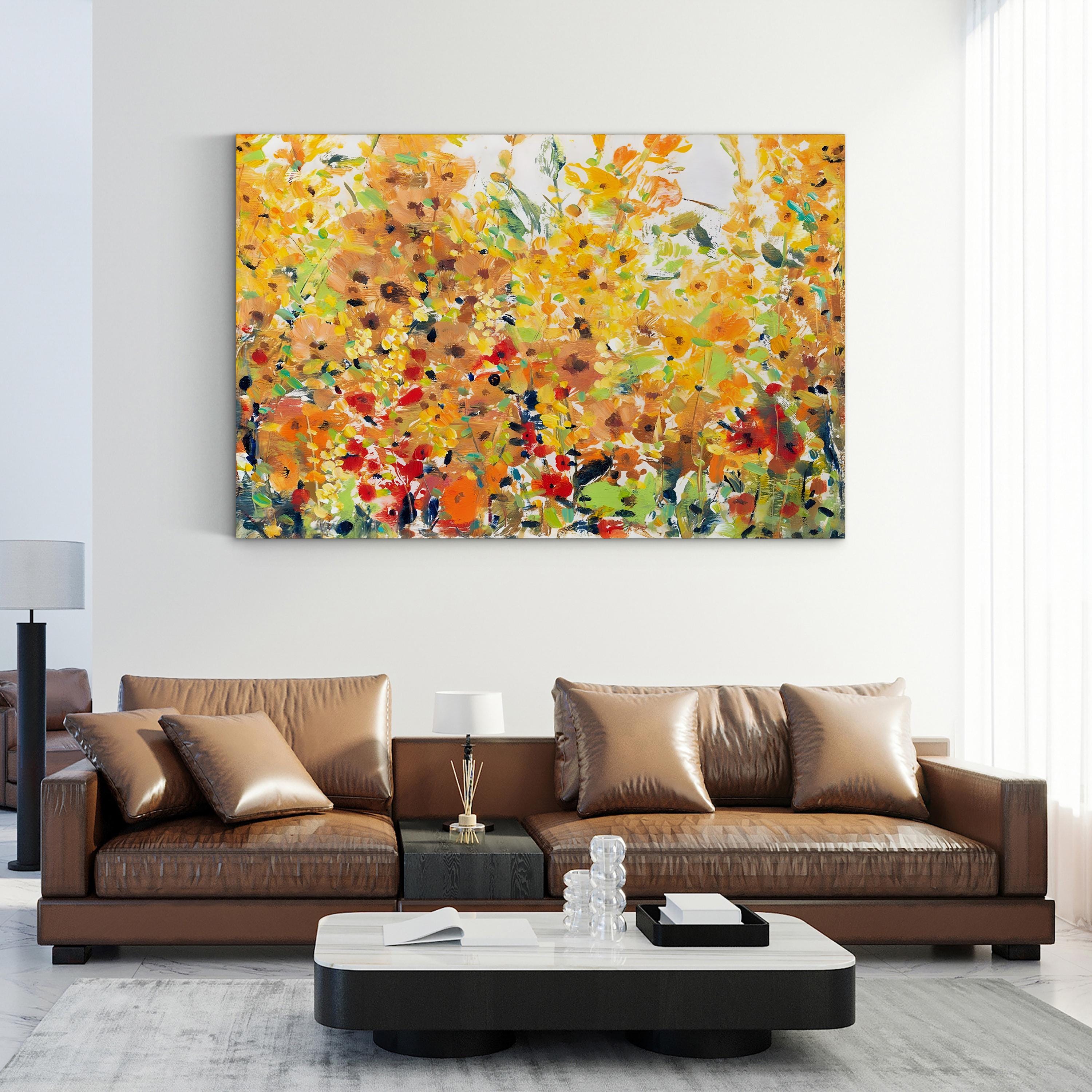 Golden Summer Garden II Canvas Wall Art | Contemporary Floral Painting by Tim O’Toole