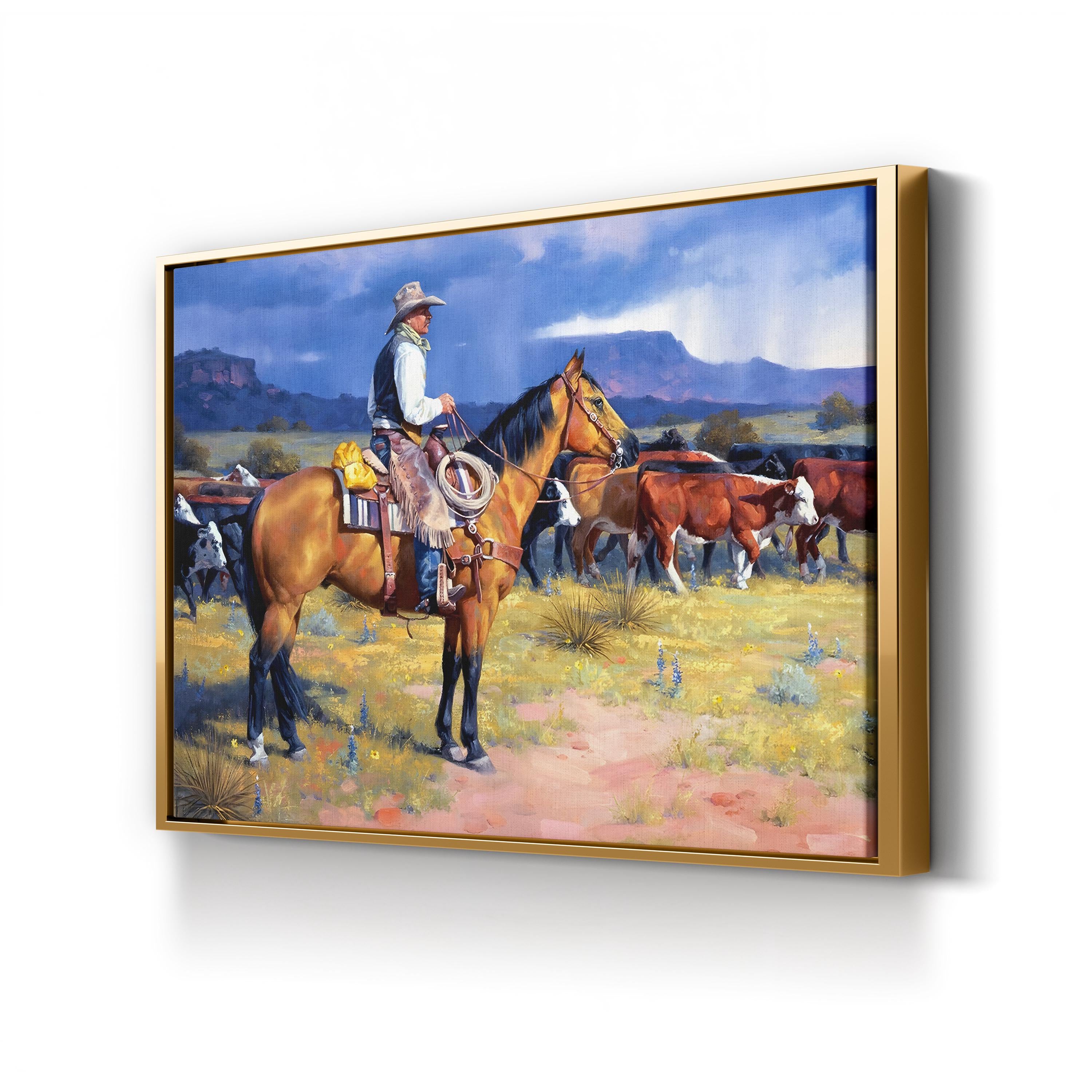 Great American Cowboy – Framed Western Landscape Canvas Art by Jack Sorenson