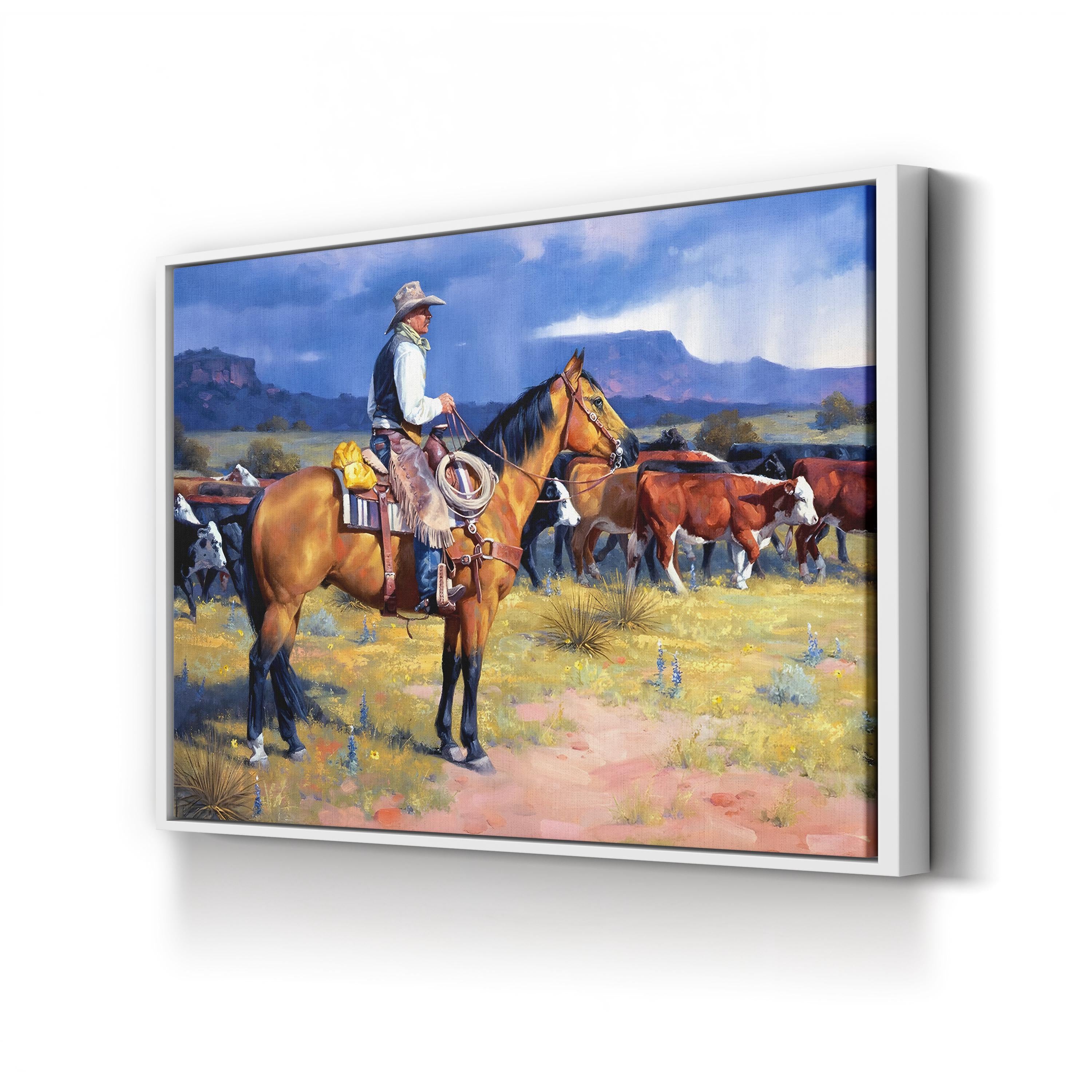 Great American Cowboy – Framed Western Landscape Canvas Art by Jack Sorenson