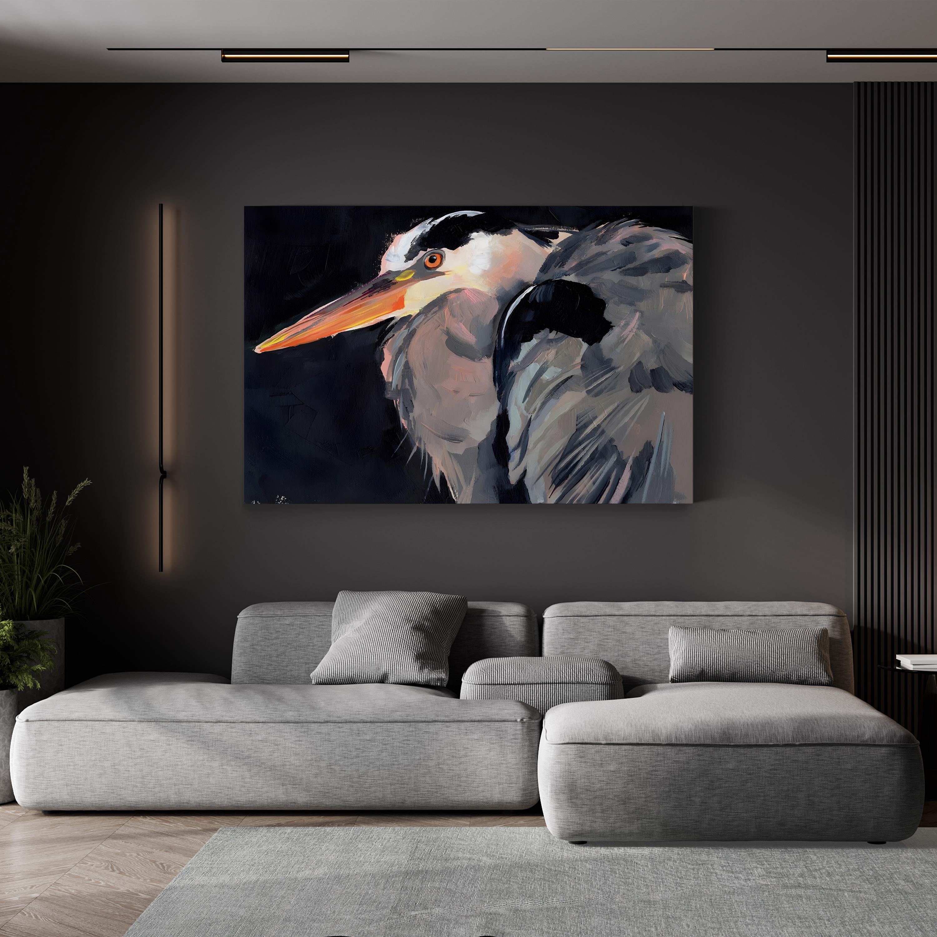 Great Heron II – Framed Modern Wildlife Canvas Art by Jennifer Paxton Parker