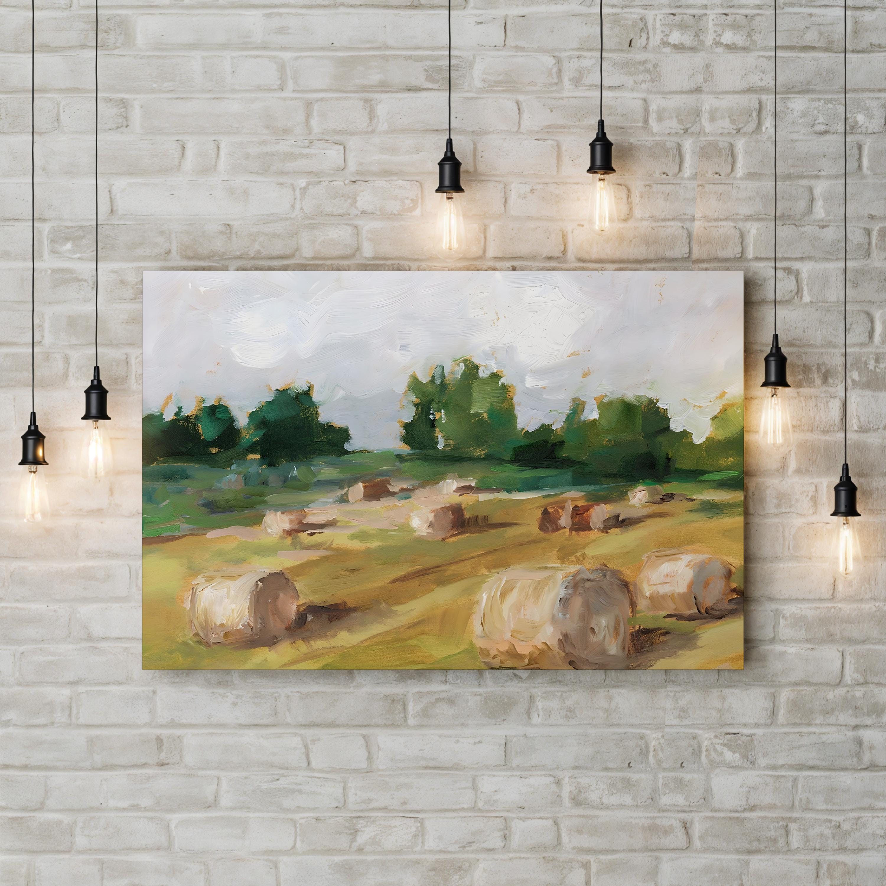 Hay Field I – Framed Golden Rural Landscape Canvas Art by Ethan Harper