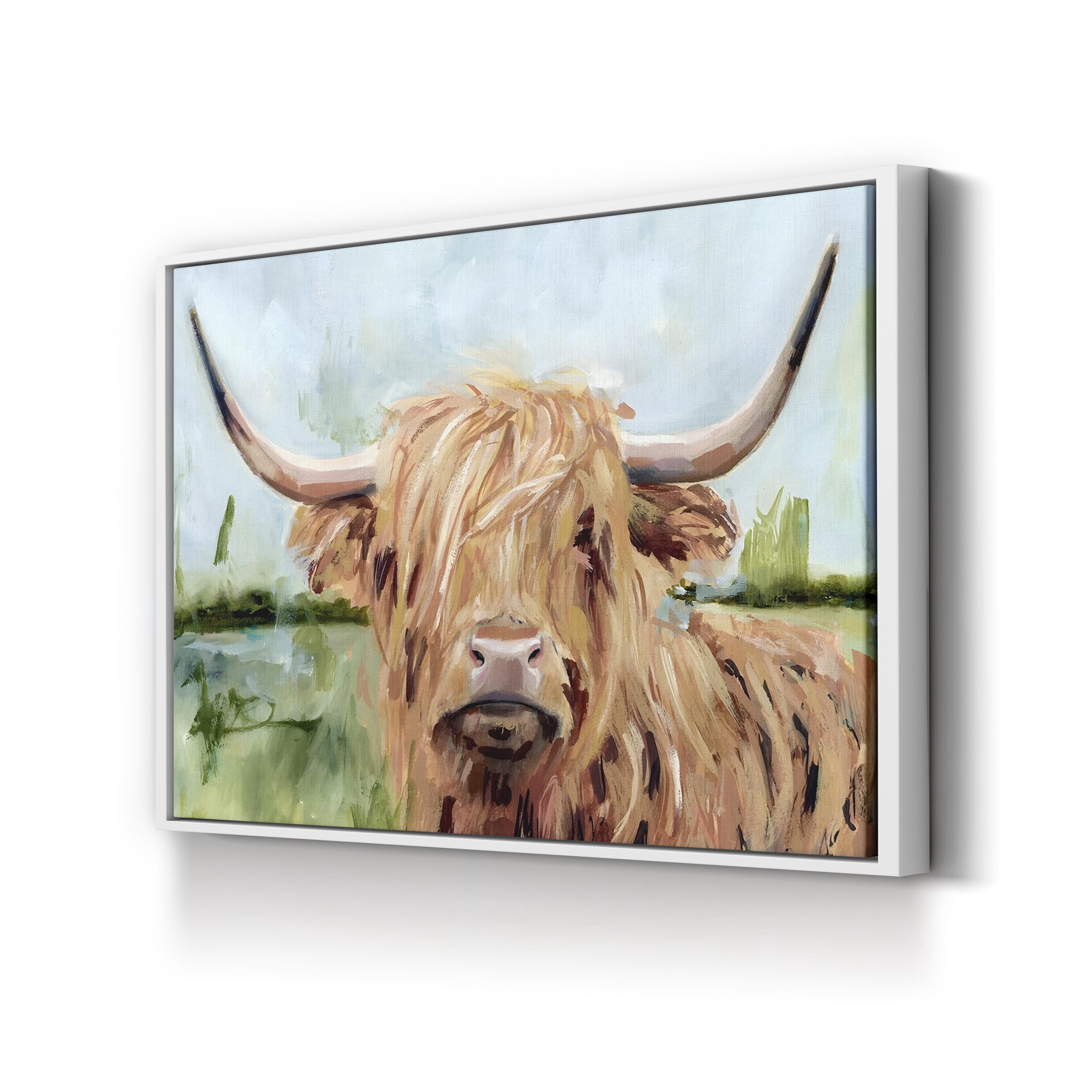 Highland Grazer I Canvas Wall Art | Framed Highland Cow Landscape by Victoria Borges