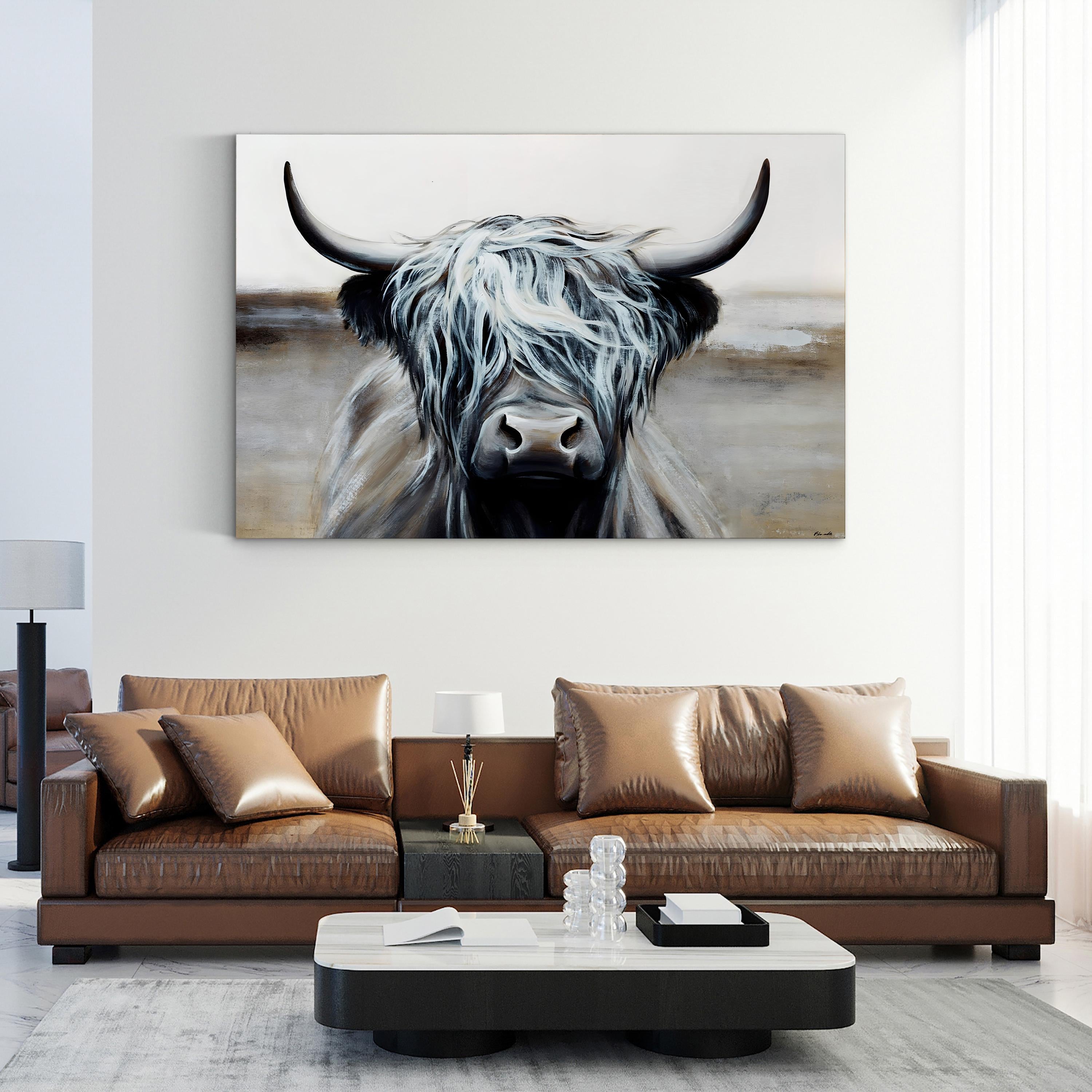 Highlighted Hair Highland Cow Canvas Wall Art | Rustic Farmhouse Animal Art by Sydney Edmunds